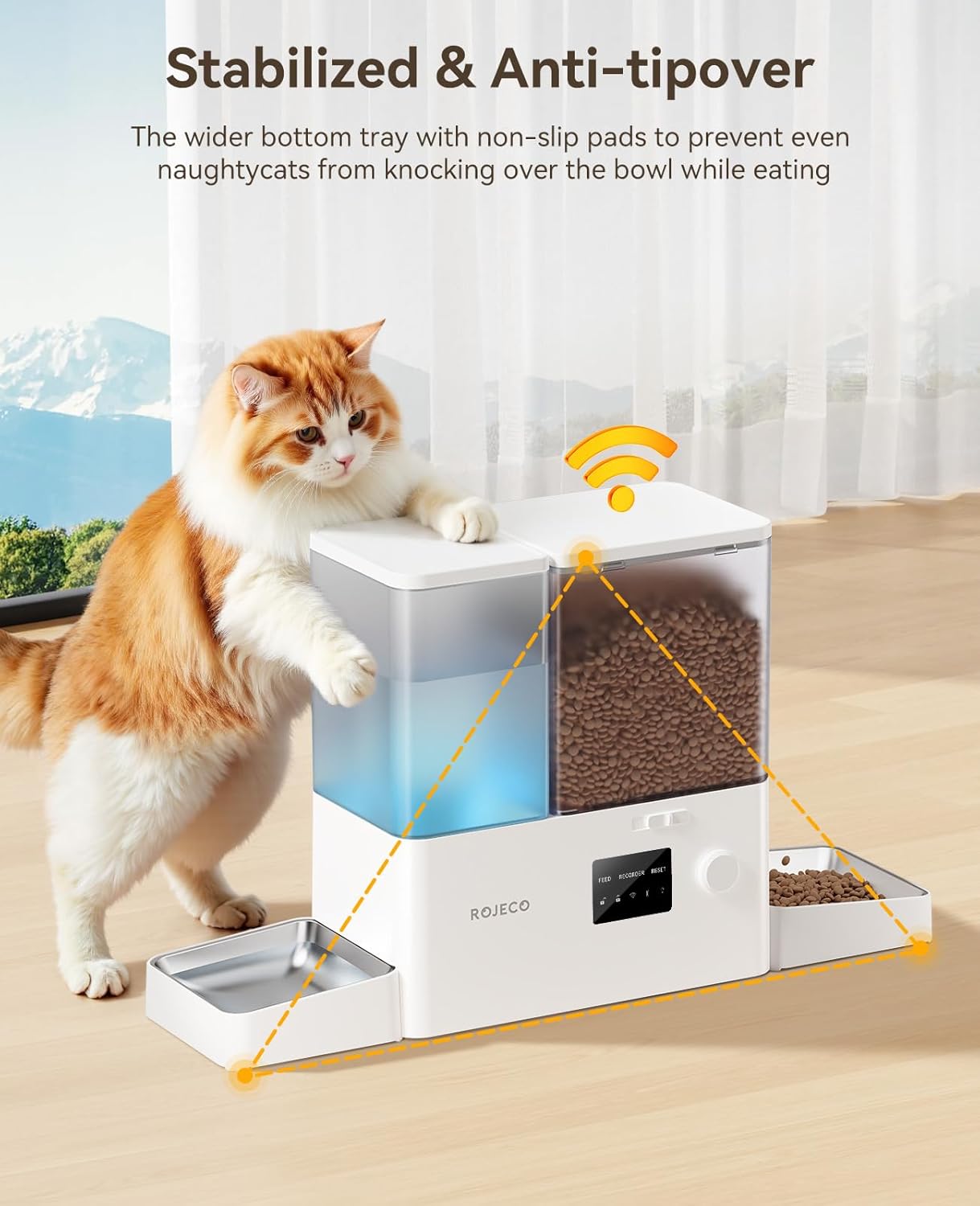 Rojeco 36Cups/8.5L WiFi Automatic Cat Feeder and Gravity Water Dispenser,Stainless Steel Bowls 2-in-1 Large Capacity 5L Food Dispenser with APP and 3.5L Water Fountain for Pets,Dogs,Puppies,Kittens - Image 7