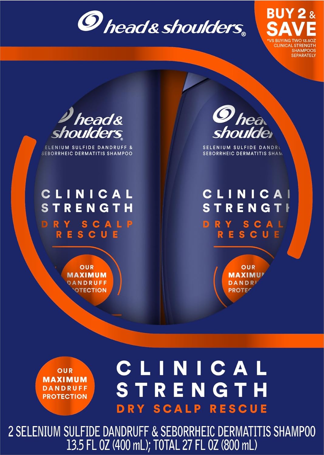 Head & Shoulders Anti-Dandruff Shampoo with 1% Selenium Sulfide, Clinical Strength Dry Scalp Rescue Shampoo Twin Pack, Seborrheic Dermatitis Relief, Dry Scalp 13.5 fl oz Each - Image 9