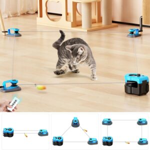 AsFrost Upgraded Interactive Cat Toy for Indoor Cats, Auto/Manual Control DIY Cat Feather Mouse Toy Treadmill for Bored Kitten Puppy Play Chase Run Exercise Hunting Mental Stimulation-Sky Blue