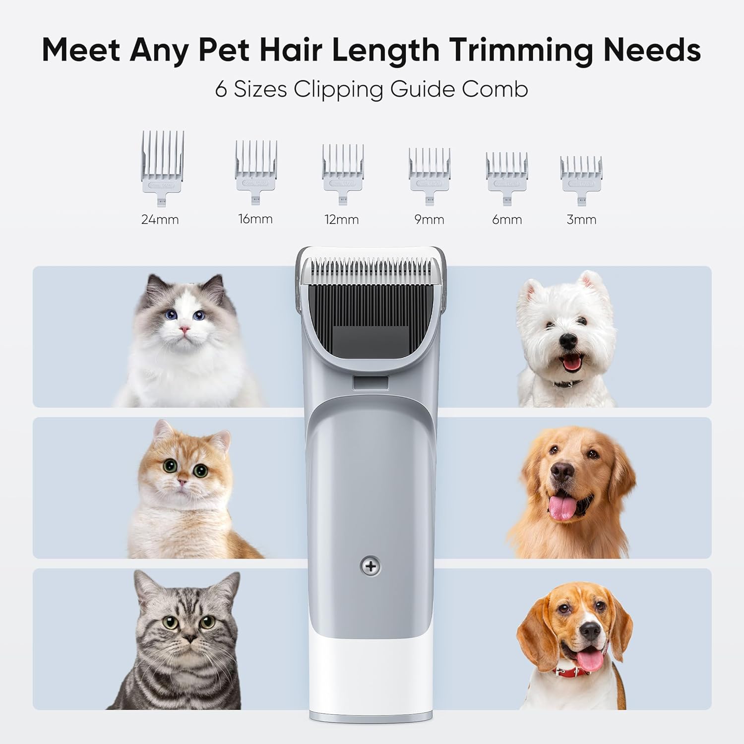 NEWBULIG 5-in-1 Pet Grooming Vacuum Kit, 2.5L Dust Cup, 3 Suction Modes and 5 Groomer Tools, Dog Clippers with Cordless Low Noise for Cats, Dogs Other Animals Hair Trimmer - Image 6
