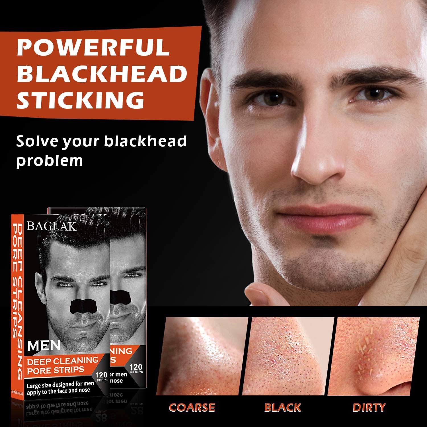 Men Blackhead Pore Strips - 120 Strips - Deep Cleansing - Face Nose Pores - Blackheads Removal - Large Size For Nose+Face - Image 3
