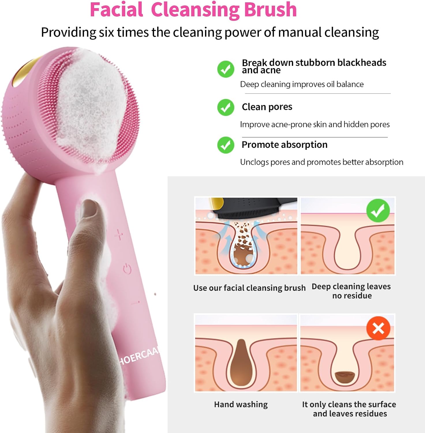 Facial Cleansing Brush Electric – Rechargeable Silicone Face Scrubber, Waterproof Vibrating Cleaner with 5 Adjustable Intensities for Deep Cleansing and Exfoliation (Pink) - Image 8