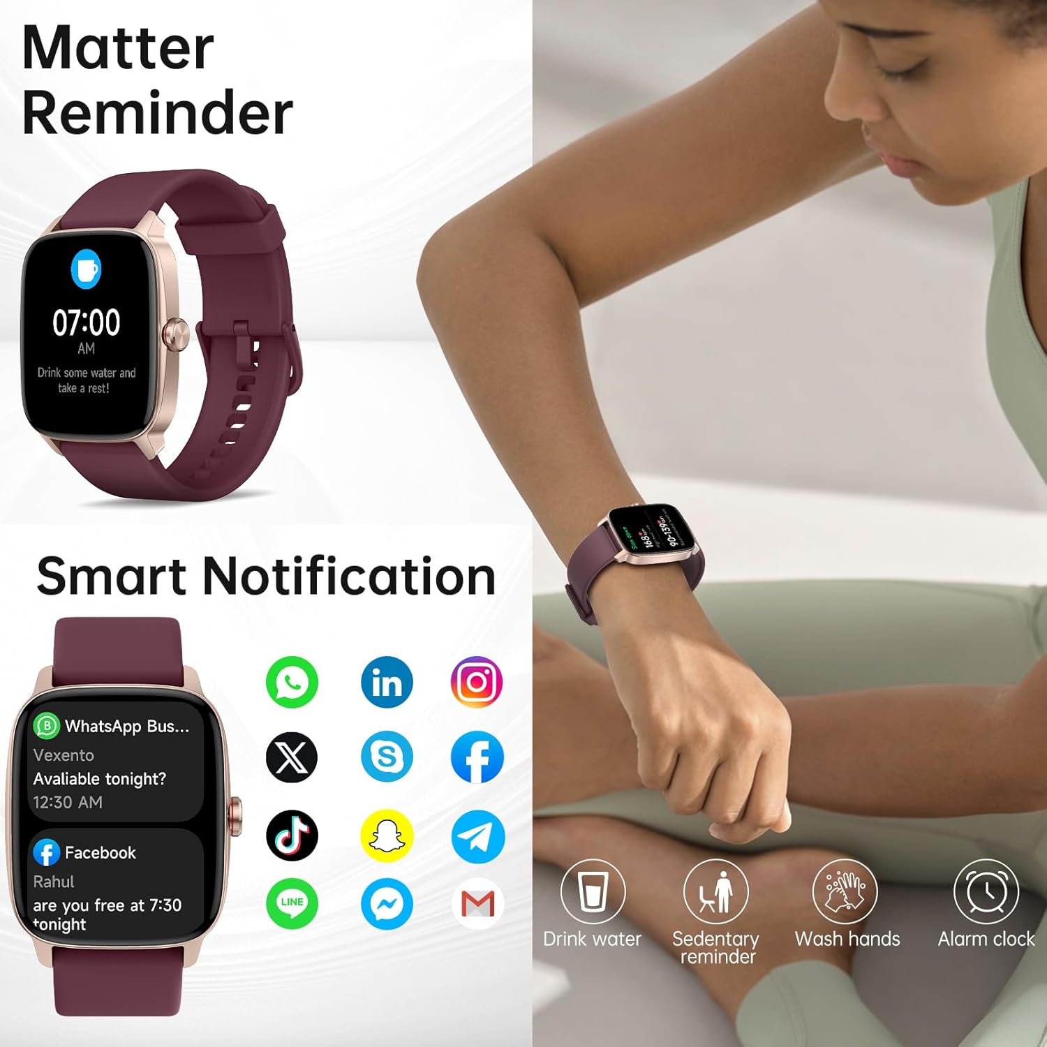 Smart Watches for Women Men with Bluetooth Call & AI Voice, 1.85" HD Fitness Tracker with Heart Rate SpO2 Sleep Monitor, 100+ Sports Modes,Mini Games, IP68 Waterproof Smartwatch for Android iOS Phones - Image 3