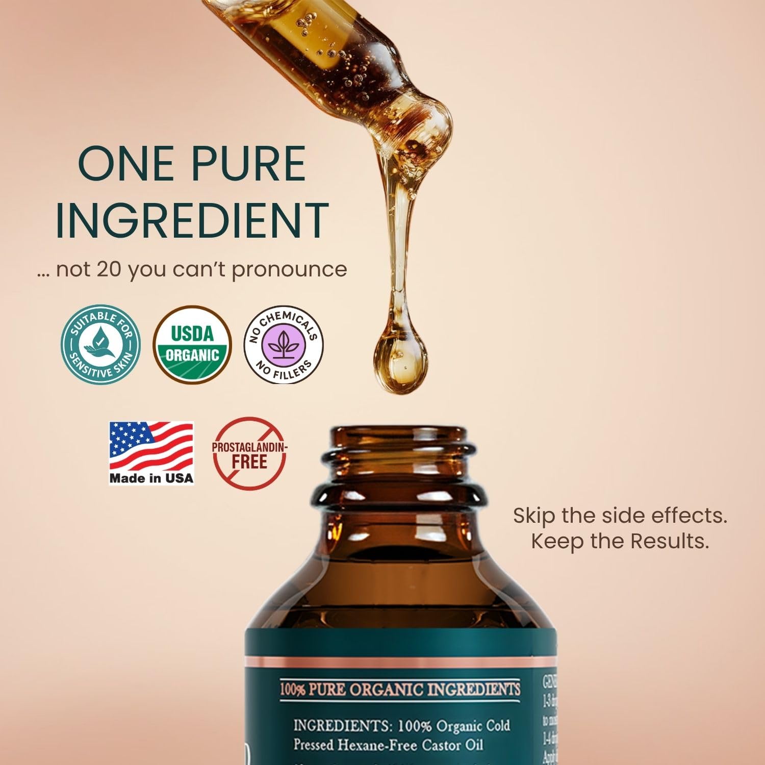 Live Fraiche Organic Castor Oil Lash Serum for Hair Growth, Eyebrow Eyelash Growth Serum, 100% Pure Cold Pressed Hexane Free (2oz Glass Bottle + FILLED Mascara Tube) - Image 3