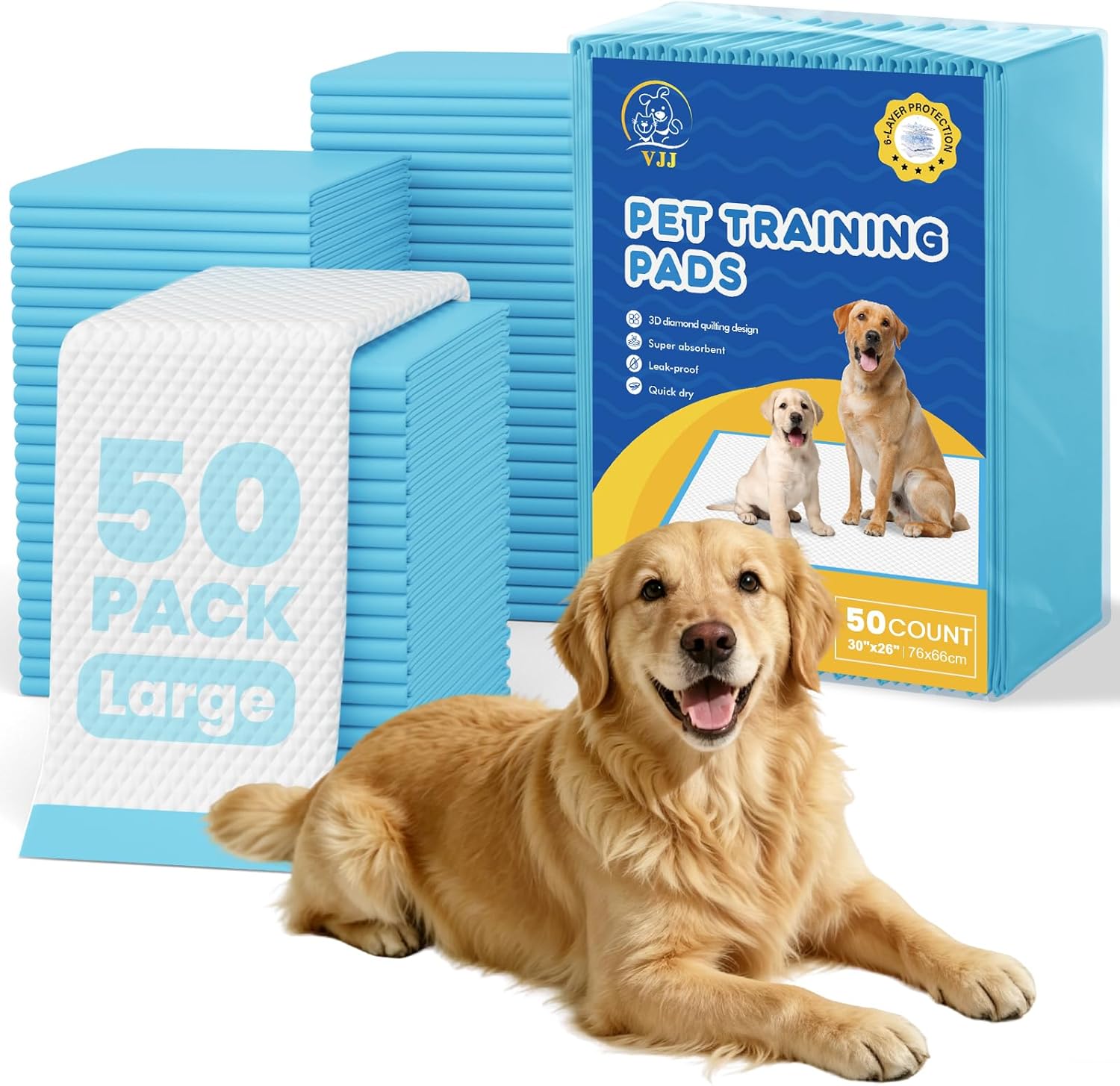 Extra Large Puppy Pads 50 Count | 30x26 Inch XL Potty Pads for Dogs | Super Absorbent Disposable Dog Pads Heavy Duty | Piddle Pads for Pet Training