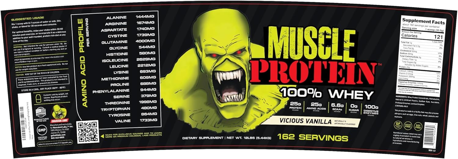 COLOSSAL LABS Muscle Whey Protein Flavored Protein Powder, 25,000mg Amino Acids/Serving, Cold Filtered(Packaging May Vary) (12 Pound (Bucket), Vanilla) - Image 2