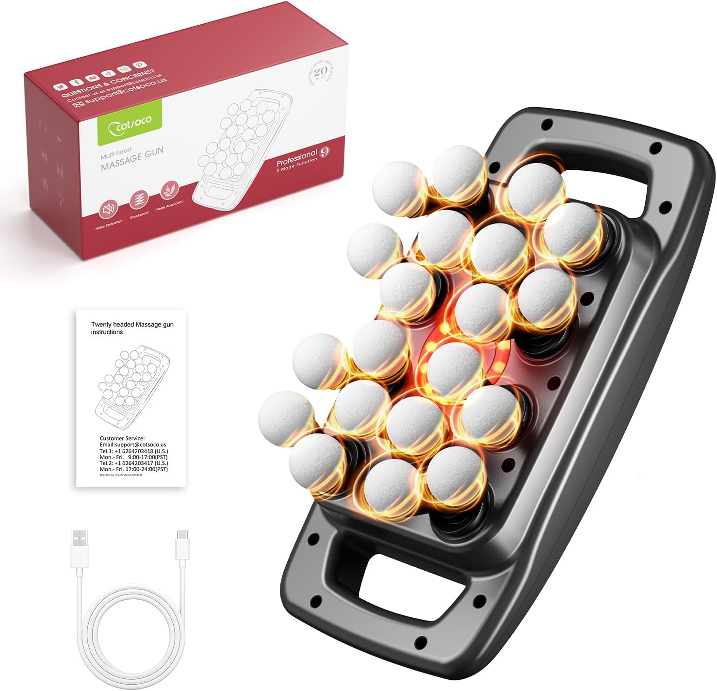 cotsoco 20-Head Massage Gun Set, Deep Tissue Percussion Massager with 9 Modes and 9 Intensities, Quiet Handheld Muscle Massager for Back, Shoulders, Legs, Foot & Body Pain Relief - Image 8