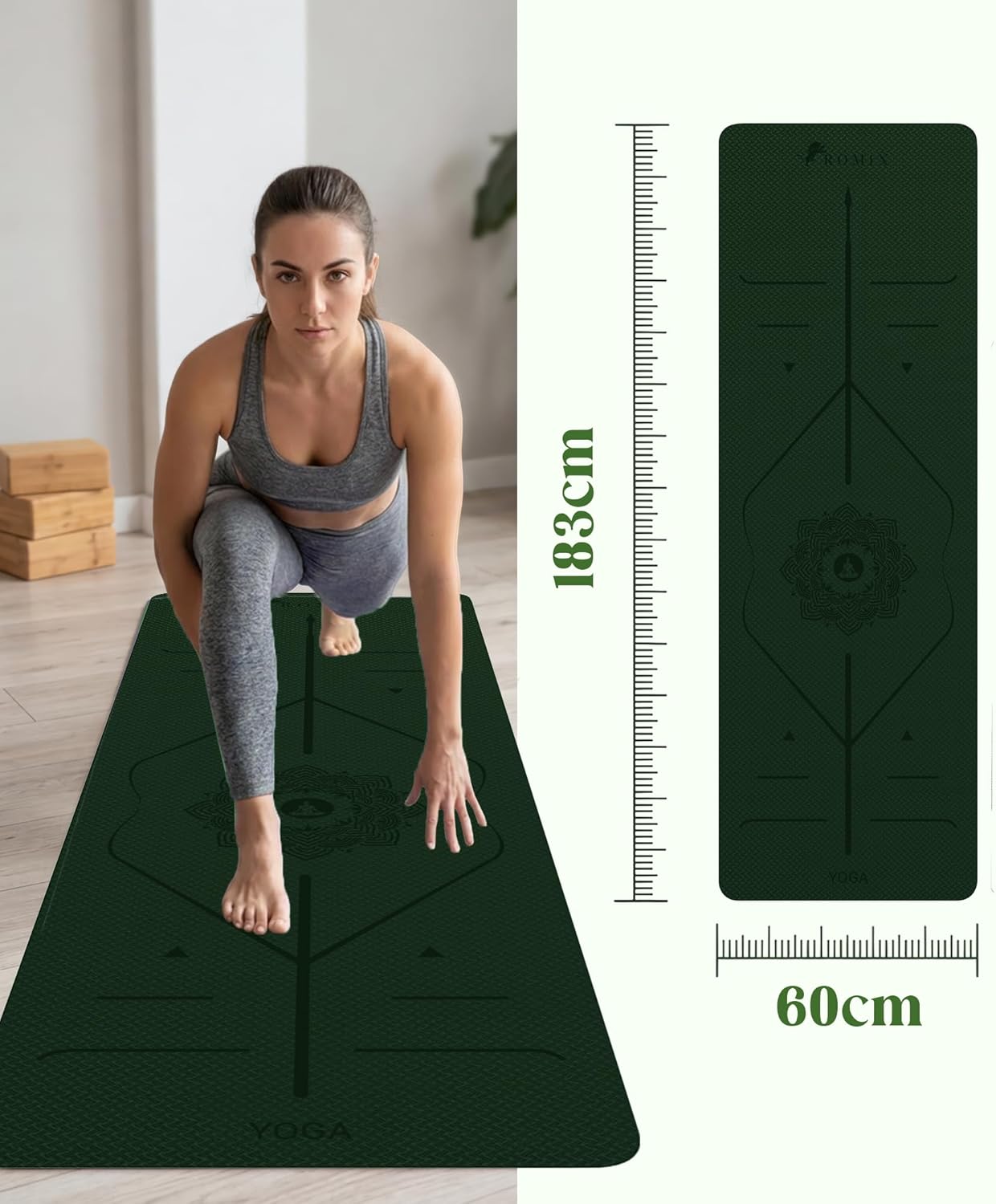 ROMIX Pro Yoga Mat Thick 6mm (1/4 inch), 72"L x 24"W Non-Slip Workout Mat with Alignment Lines, Large Yoga Mats for Women Men With Carry Bag, Exercise Mats for Home Workout Training Equipment - Image 6