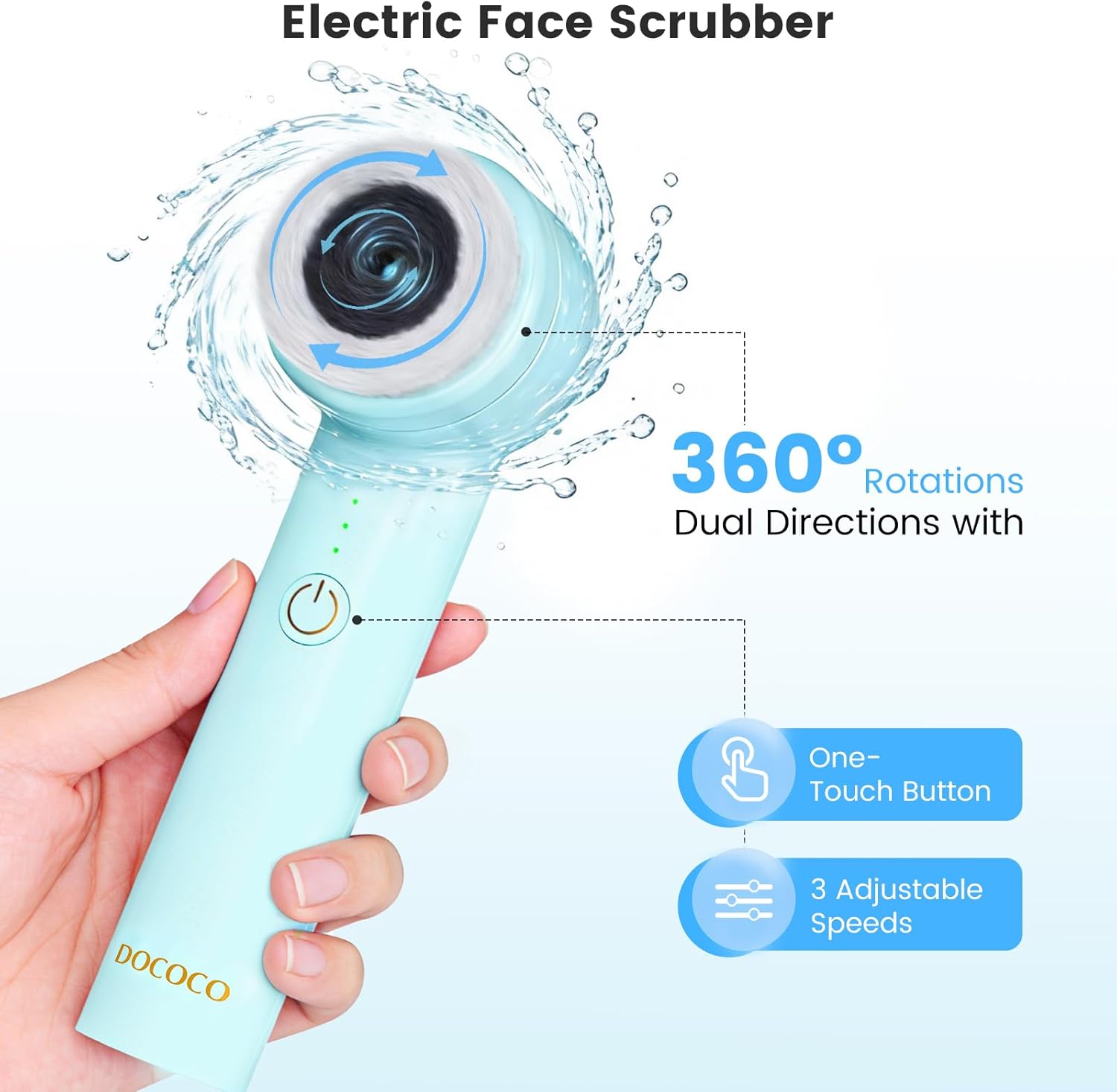 Facial Cleansing Brush with Dual Rotating, Electric Face Scrubber, 3 in 1 Facial Brush Skin Cleansing for Deep Cleansing, 3 Speeds, Waterproof Face Cleanser Brush for Men Women, Soft Exfoliator - Image 5