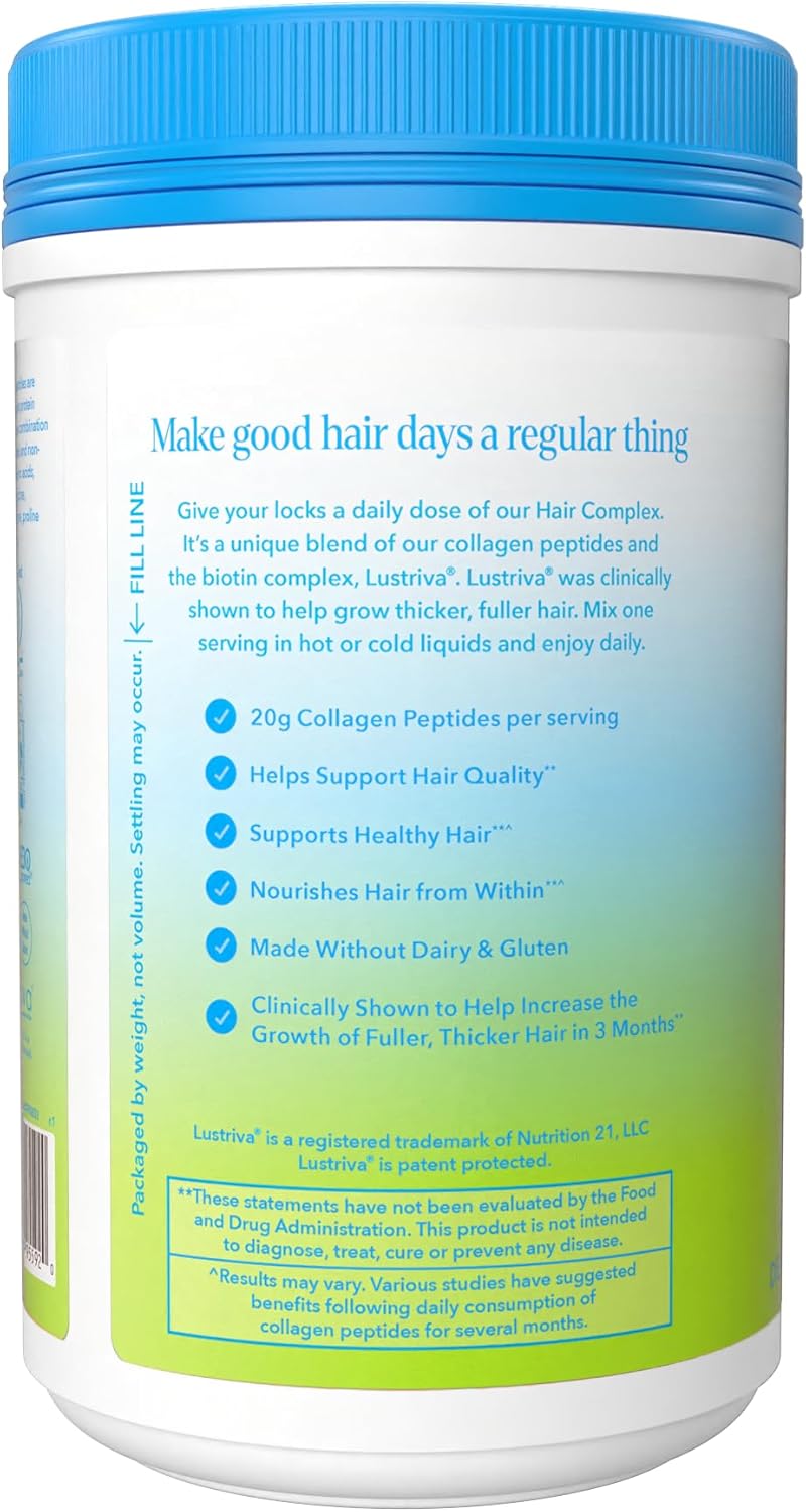 Vital Proteins Collagen Peptides + Biotin 10000mcg Hair Complex, Hair Growth Supplement - Clinically Studied Lustriva to Promote Thicker Fuller Hair, 20g Unflavored Collagen for Women 11.4oz Powder - Image 7