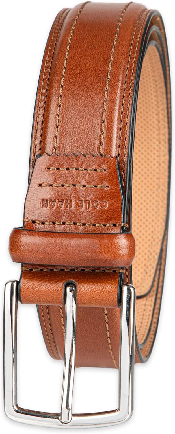 Cole Haan Men's Leather Dress Belt – Polished Brown, Tan Or Cognac Strap for Work & Formal Wear