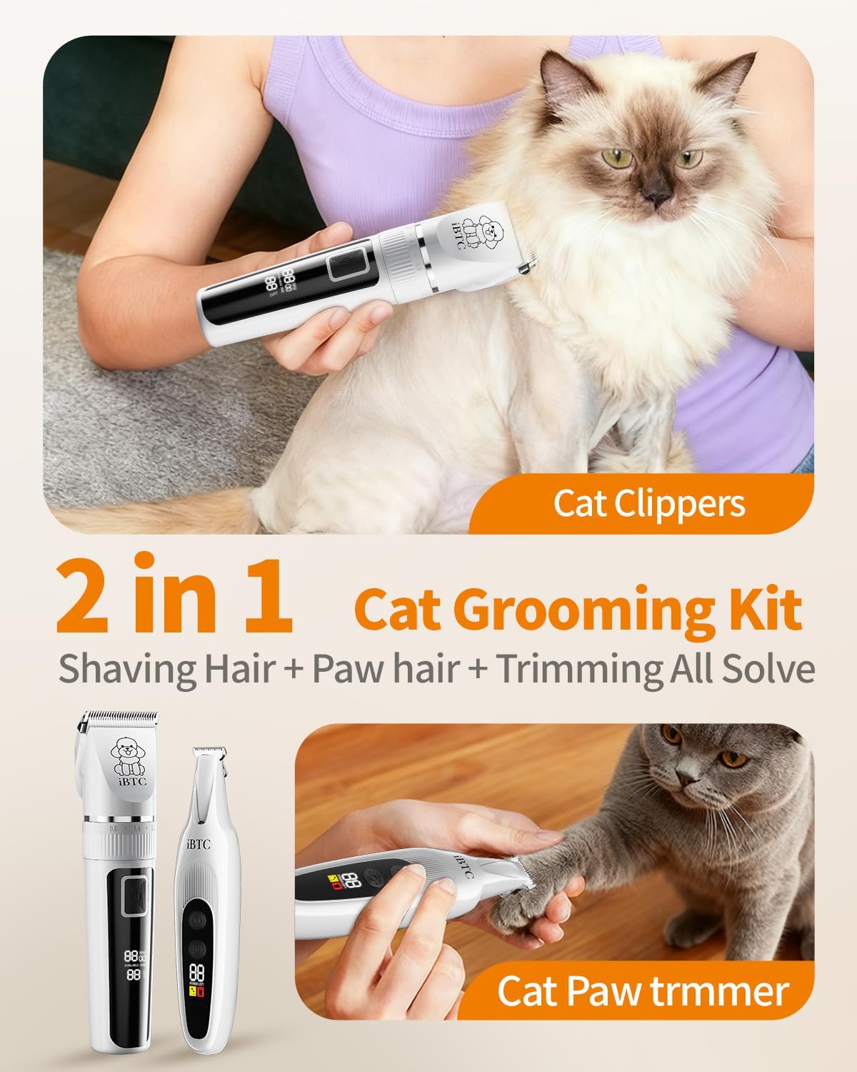 iBTC Professional Dog Grooming Kit at Home: All-in-One Quiet Clippers & Nail Grinder with LED Light, Cordless Dog Shaver, Safe Poodle Grooming Kit for Paws, Face, Ears & Body(White Combination) - Image 2