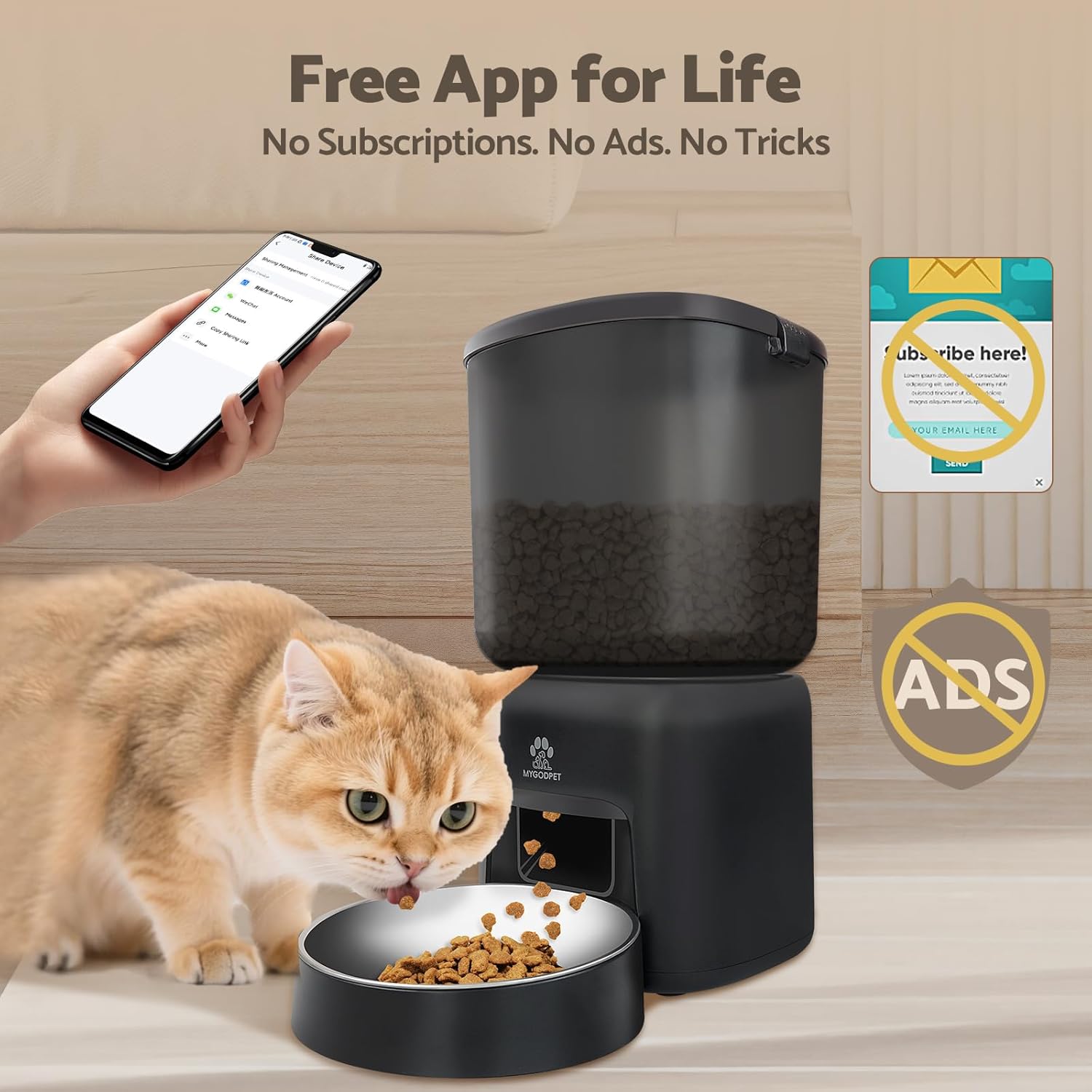 Automatic Cat Feeder, 5G WiFi Auto Cat Food Dispenser with Desiccant Bag, 5L Timed Pet Feeder with Free APP Service, Adjustable Portions Down to 1/12 Cup, Up to 10 Meals Per Day, Dual Power Supply - Image 8