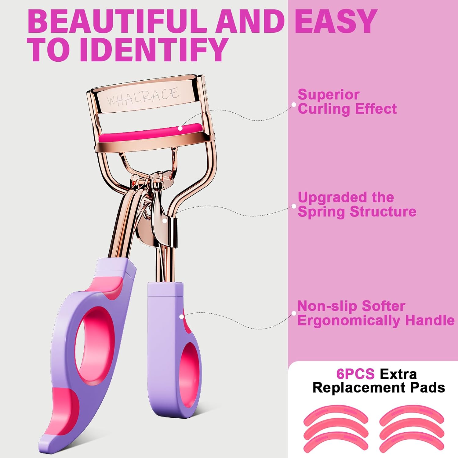 Eye Lash Curler with 6 Replacement Pads, Whalrace Eyelash Curlers Superior Curling Effect, Beautiful and Easy to Identify, Valentine's Day Gift for Her, Beauty Enthusiasts -Rose Gold Purple Red - Image 2
