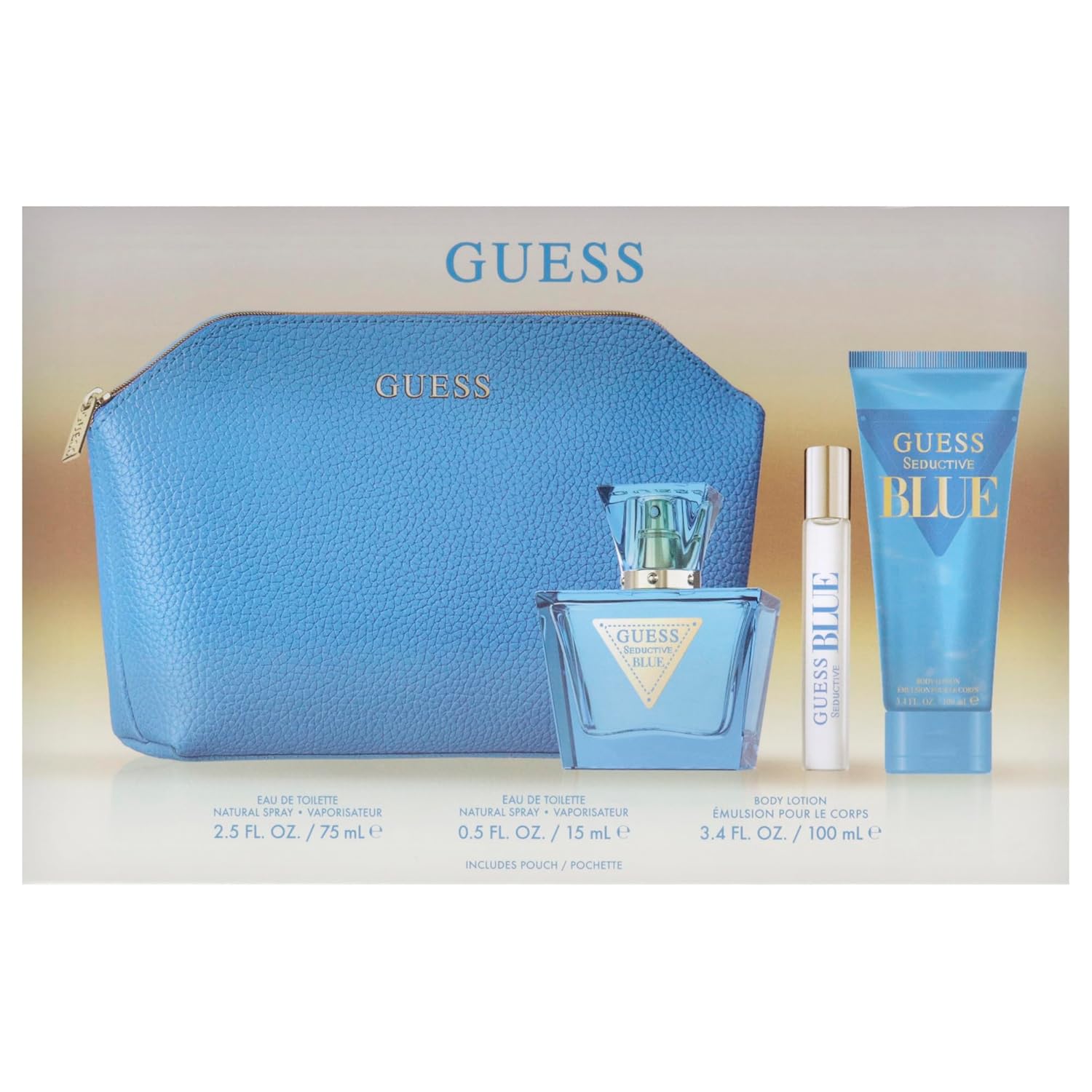 Guess Seductive Blue by Guess for Women - 4 Pc Gift Set 2.5oz EDT Spray, 3.4oz Body Lotion, 0.5oz EDT Spray, Pouch - Image 7