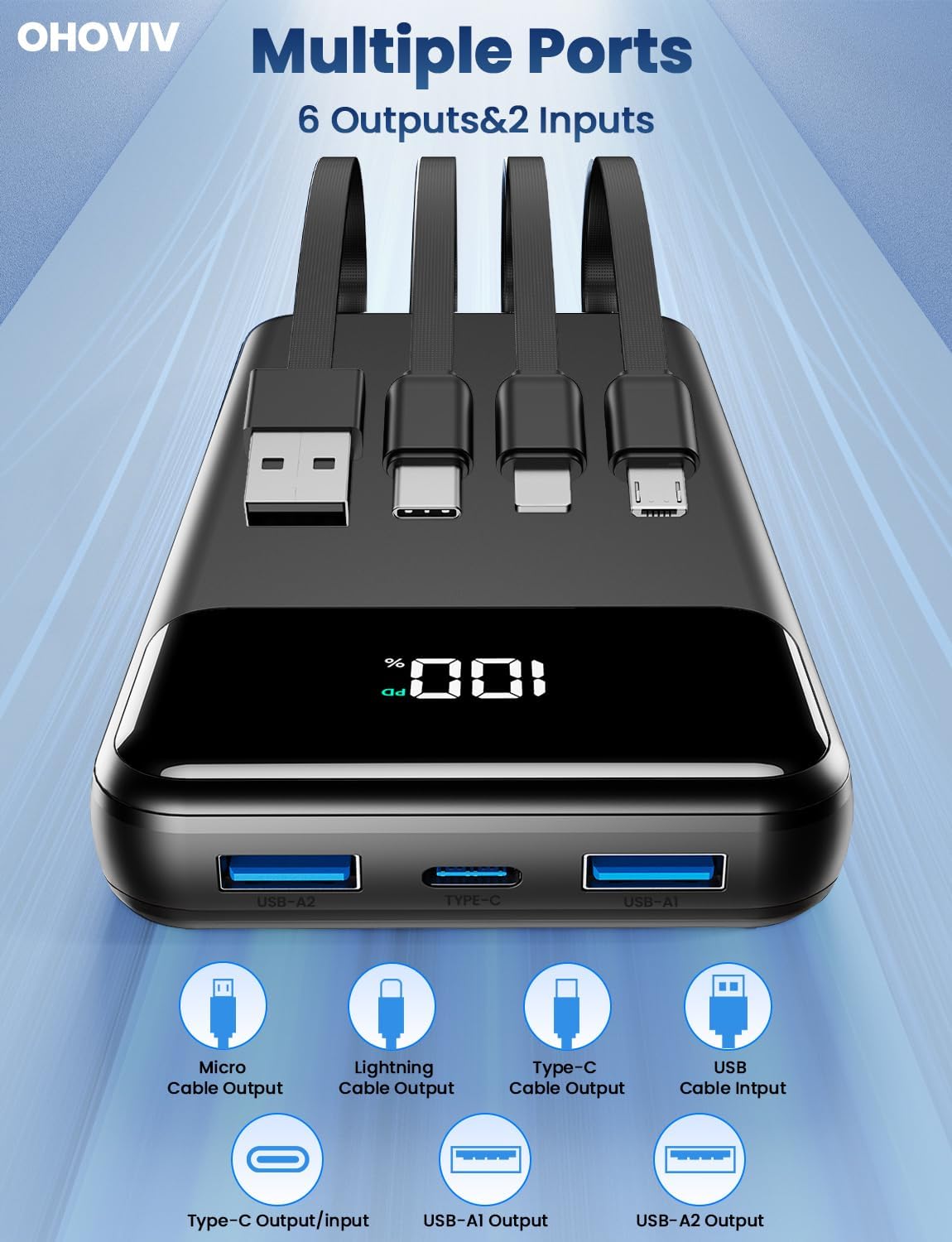Portable Charger, 50000mAh Power Bank with Built in Cables, 22.5W Fast Charging Battery Pack, Portable Phone Charger for Travel Camping Essential,PowerBank Compatible with iPhone 17/16/15/14, Samsung - Image 4