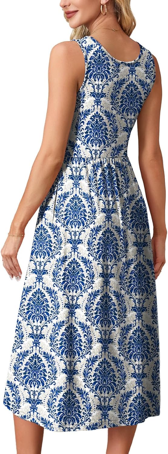 WIHOLL Summer Dresses for Women Flowy Casual Midi Dress Beach Vacation Sundresses with Pockets - Image 5