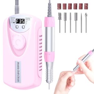 Electric Nail Drill Professional, 35000RPM Nail File Machine with Bits Set & Fast Cooling, Portable for Acrylic Gel Nail Polishing Removing, Manicure Pedicure at Salon & Home Use, Gift for Women