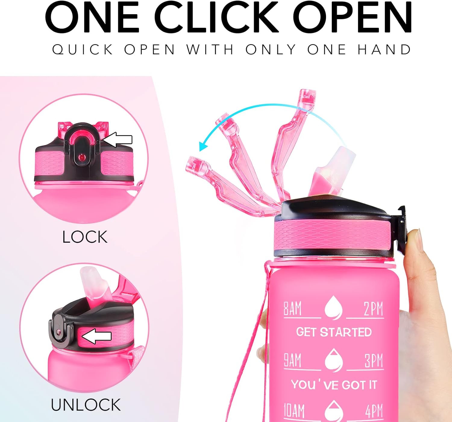 Hyeta 32 oz Water Bottles with Times to Drink and Straw, Motivational Water Bottle with Time Marker, Leakproof, Drinking Sports Water Bottle for Fitness, Gym and Outdoor - Image 5