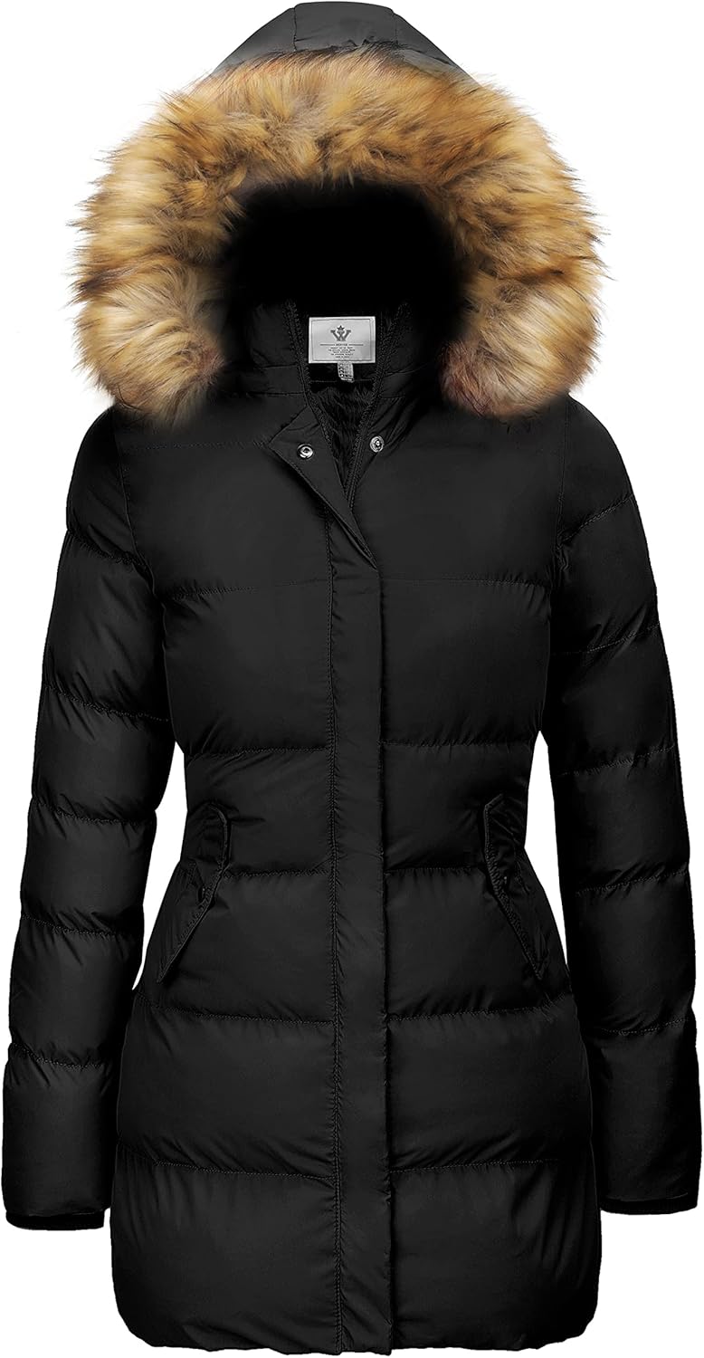 WenVen Women's Winter Thicken Puffer Coat Warm Jacket with Faux Fur Removable Hood