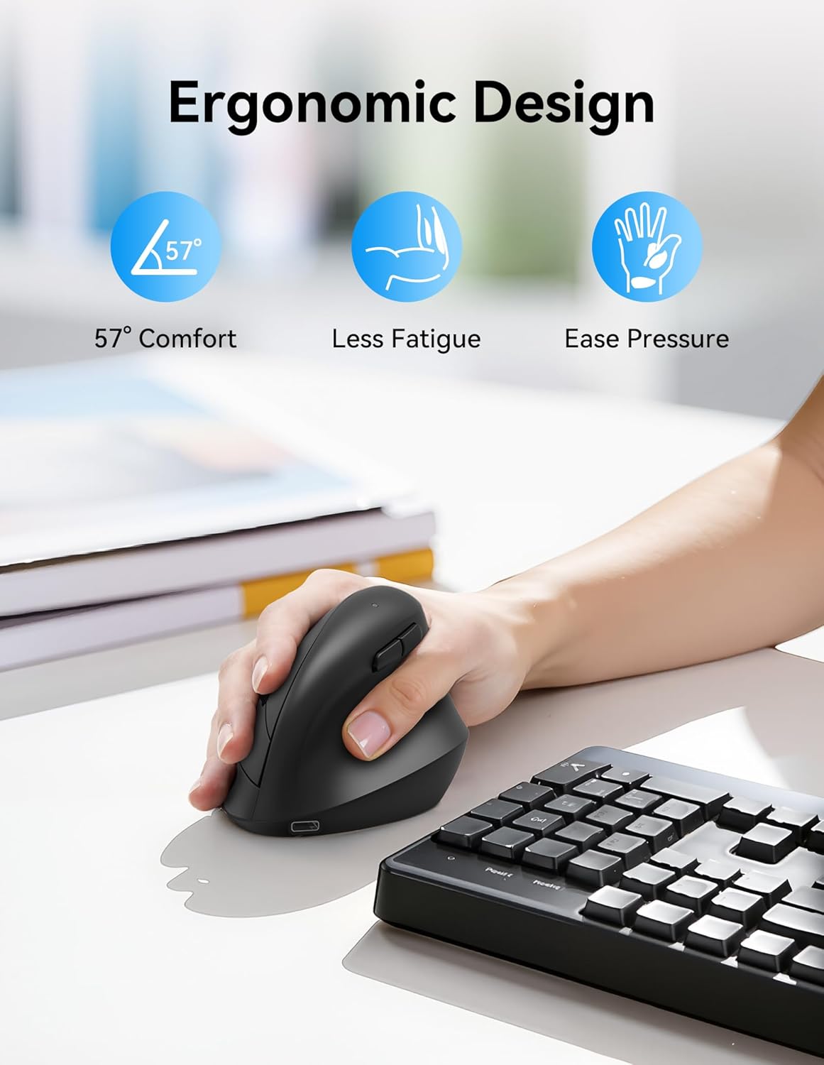 TECKNET Ergonomic Mouse, Wireless Bluetooth Vertical Mouse (BT5.3/3.0 & 2.4G) Rechargeable 4800 DPI Optical Mouse with 6 Adjustable DPI, Quiet Clicks, USB A Receiver, 6 Buttons - Wide Compatibility - Image 3