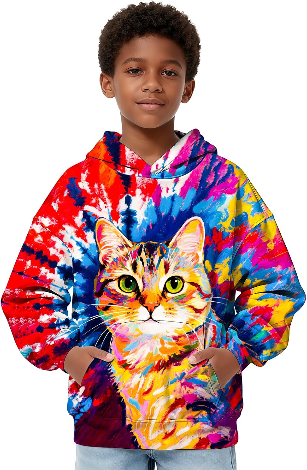 Kids Tie Dye Hoodie Sweatshirt Hooded Kangaroo Pocket Pullover Hoodies for Boys Girls - Image 3