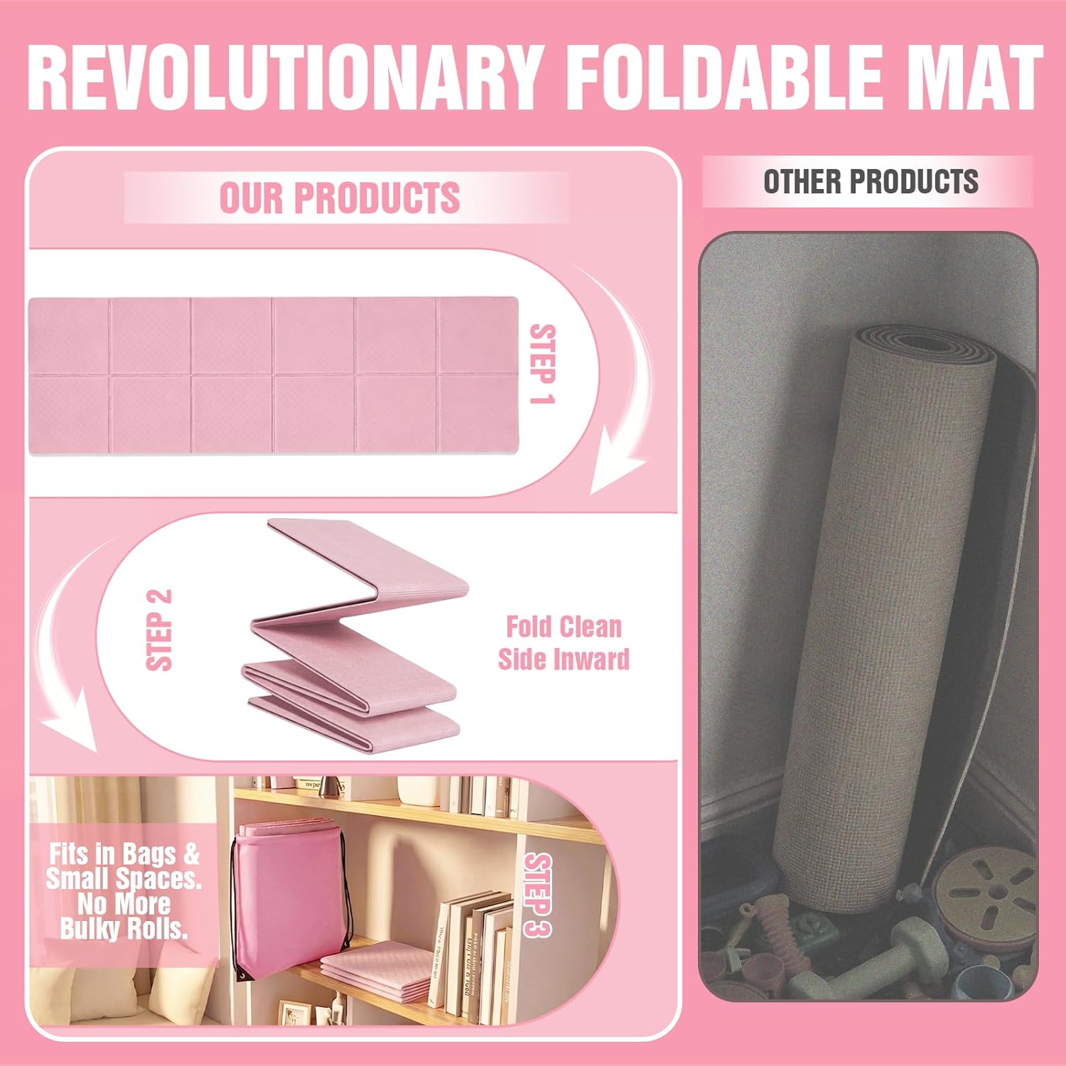 Pilates Kit with Foldable Pilates Mat,Portable Home Pilates Kit Workout,Lightweight Pilates Set for Travel & Small Spaces,14.5" Pilates Ring and Ball,Resistance Bands & Core Sliders,Gift for Mom,Pink - Image 3
