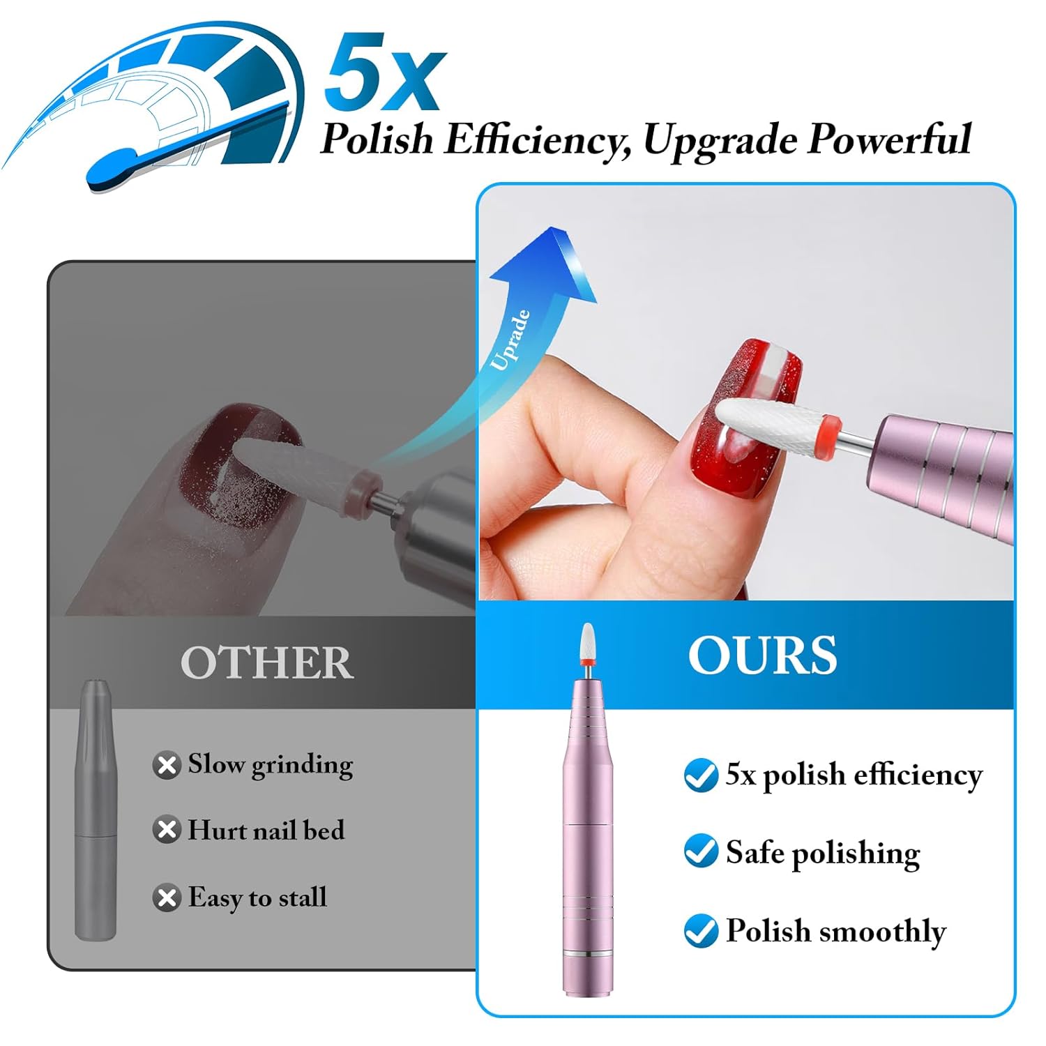 Electric Nail Drill for Acrylic and Gel Nails, Low Vibration Ultra Quiet Portable E File Machine for Home Manicure and Pedicure, Nail Kit with Bits and Sanding Bands(Pink Set) - Image 2