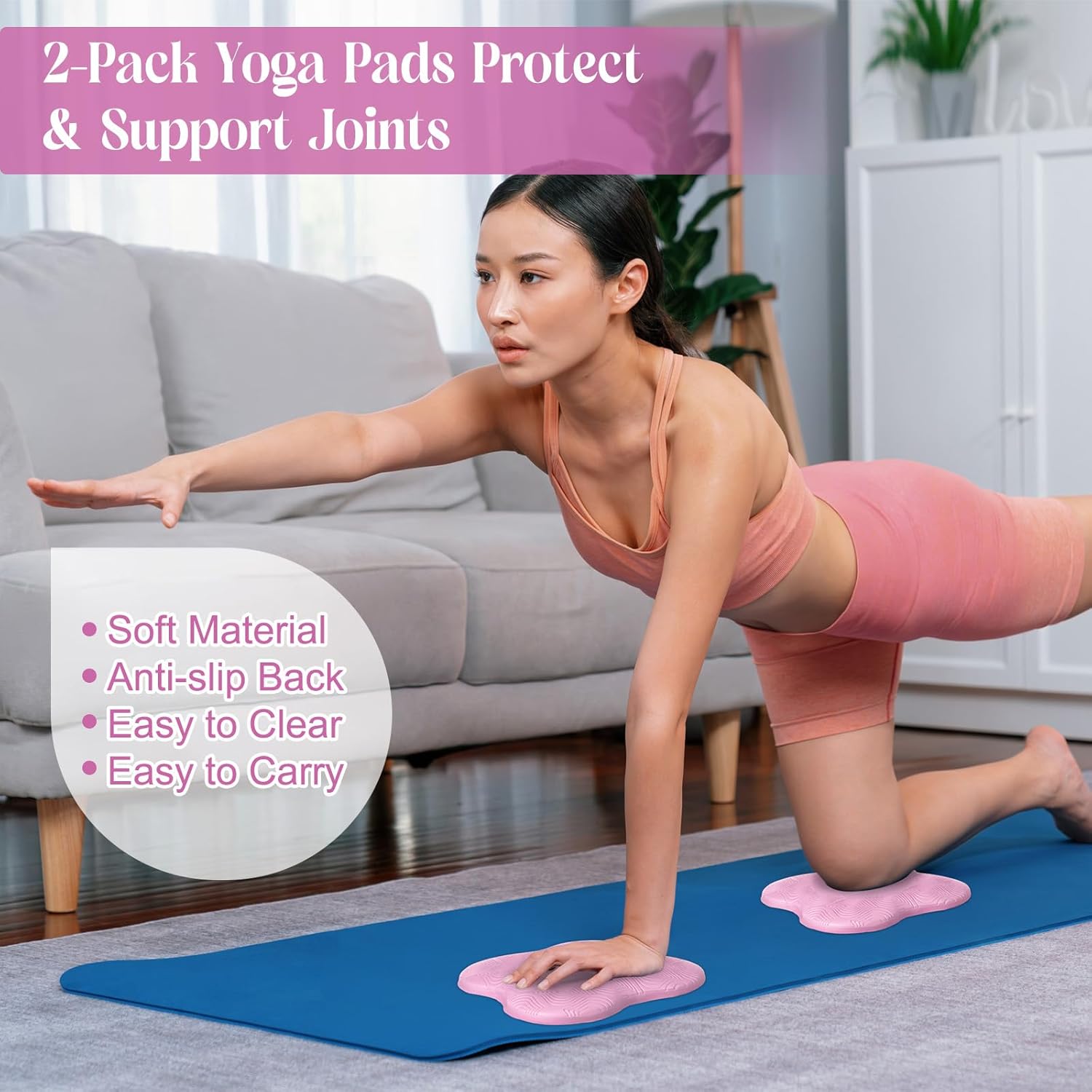 RoundFunny 5 Pcs Yoga Blocks Knee Pads Yoga Strap Set Soft Premium Foam Blocks Accessories for Pilates Meditation General Fitness Stability, Kneeling, Balance, Deepen Stretches and Toning - Image 5