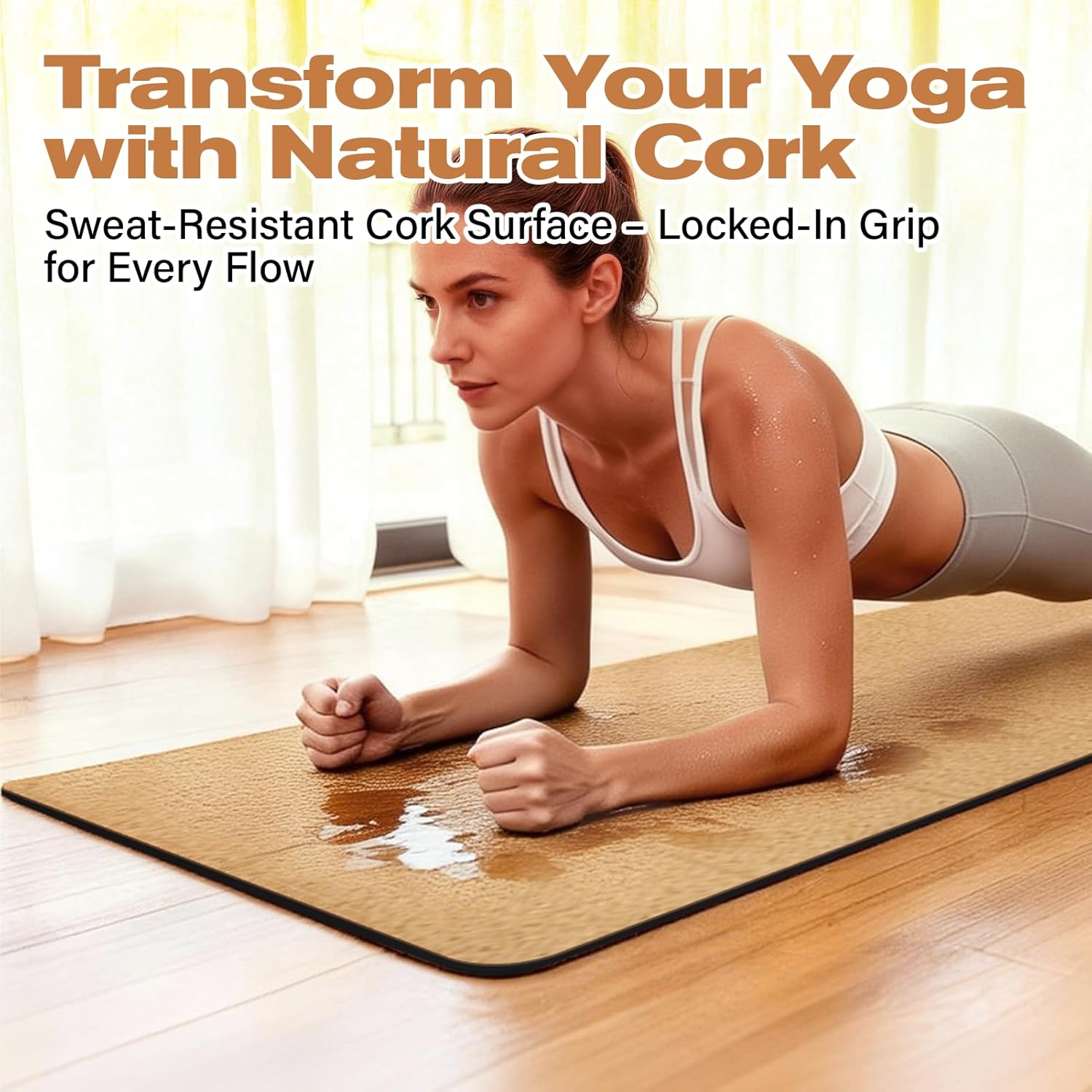 LILXIU Foldable Cork Yoga Mat 72 * 24 in 4 mm Thick Sweat Resistant with Rubber Base Hot Yoga Mat with Storage Bag Lightweight Grip Mats for Travel and Pilates Fitness Home Workouts - Image 4