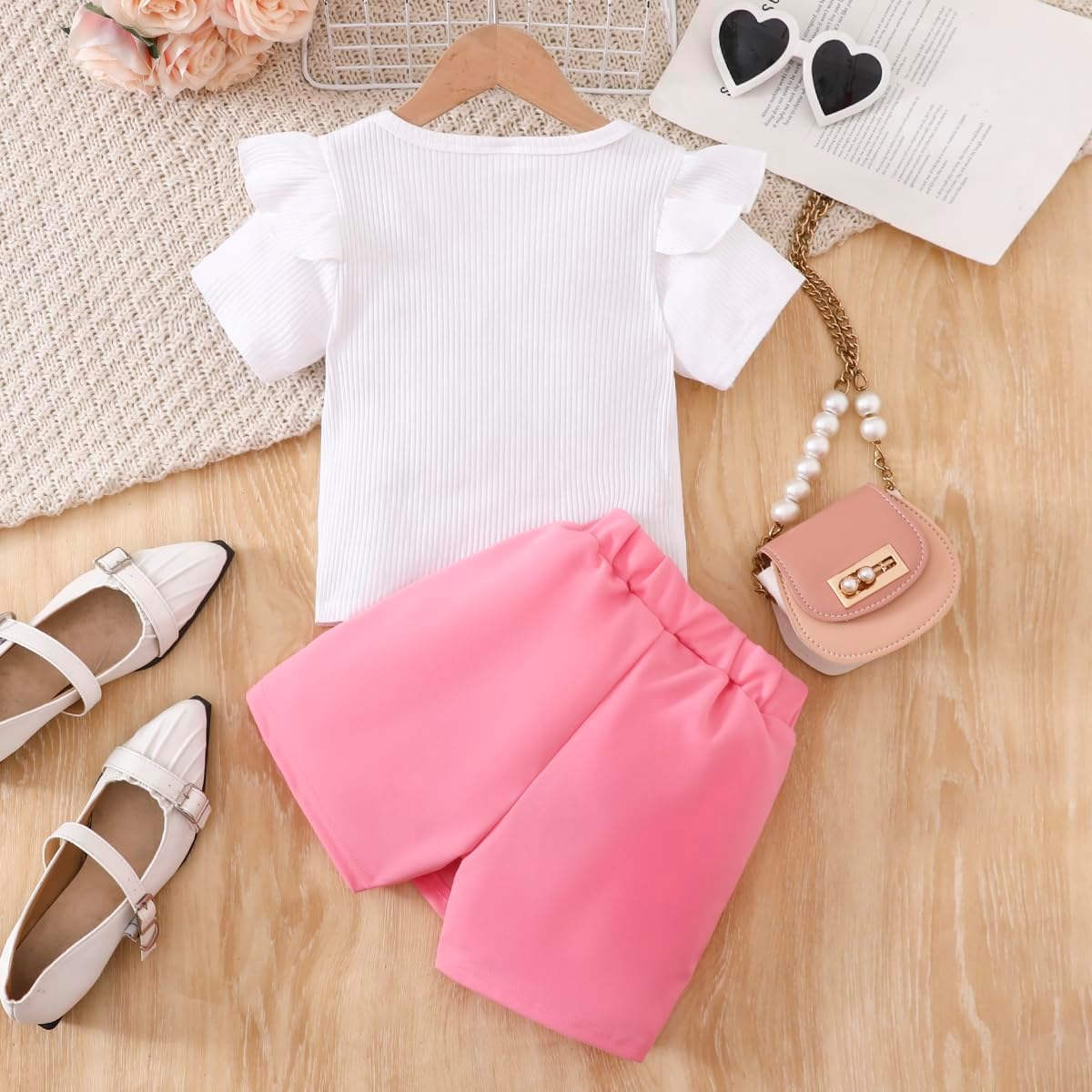 Girls 2 Piece Clothes Ruffled Sleeve Striped Top and Pearl Skirt Short Set Girl Summer Clothes Size 6-12 Years - Image 7