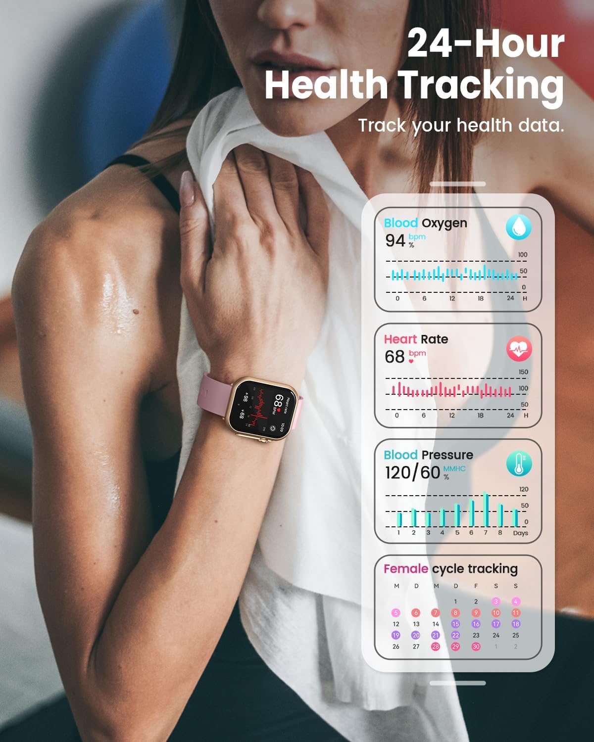 Smart Watch for Women for iPhone Android: 1.85"Smartwatch with Make/Answer Call Sleep Heart Rate SpO2 Blood Pressure Monitor IP68 Waterproof 120+Sport Mode Fitness Tracker 1000mAh Battery 2Bands Pink - Image 3