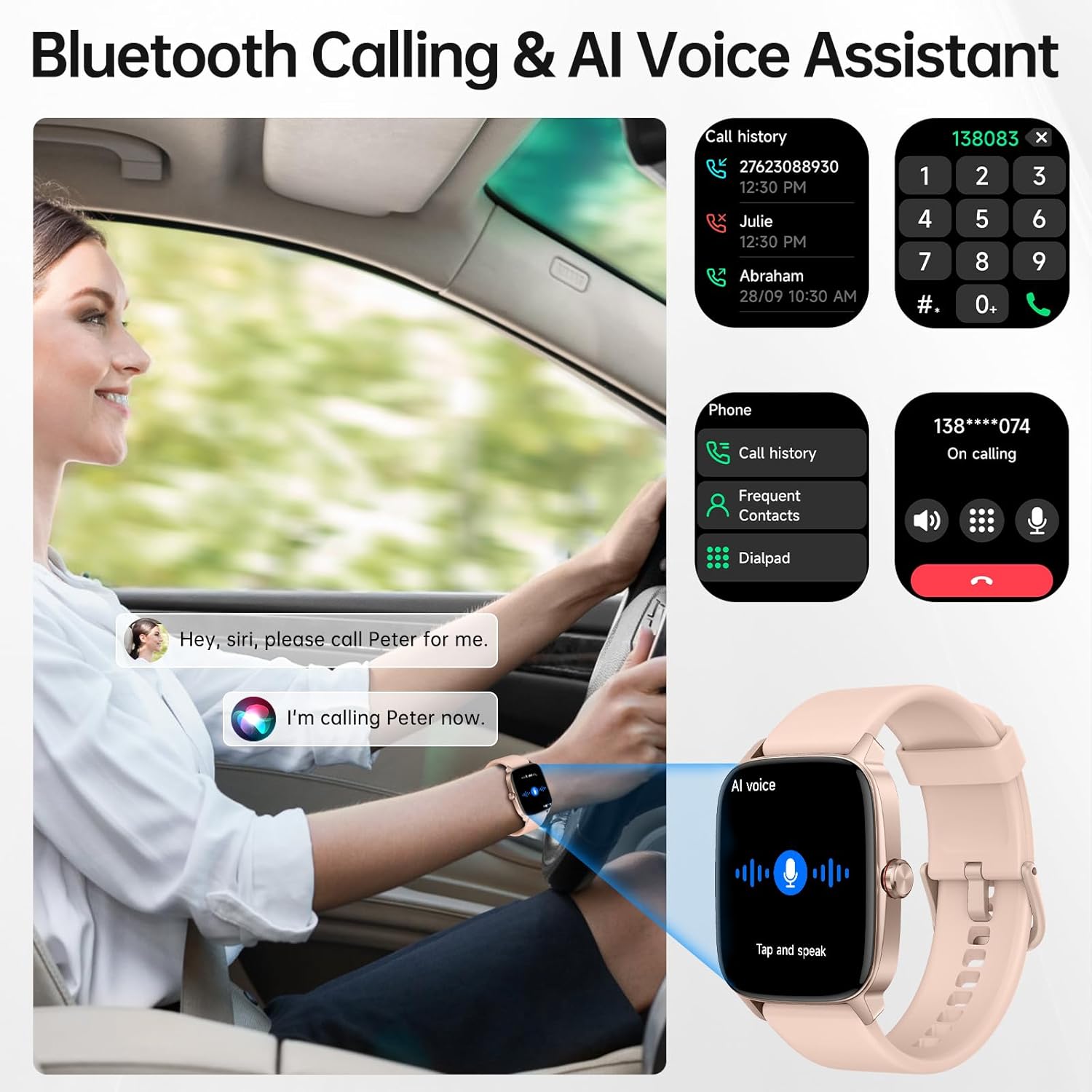 Smart Watches for Women Men with Bluetooth Call & AI Voice, 1.85" HD Fitness Tracker with Heart Rate SpO2 Sleep Monitor, 100+ Sports Modes,Mini Games, IP68 Waterproof Smartwatch for Android iOS Phones - Image 2