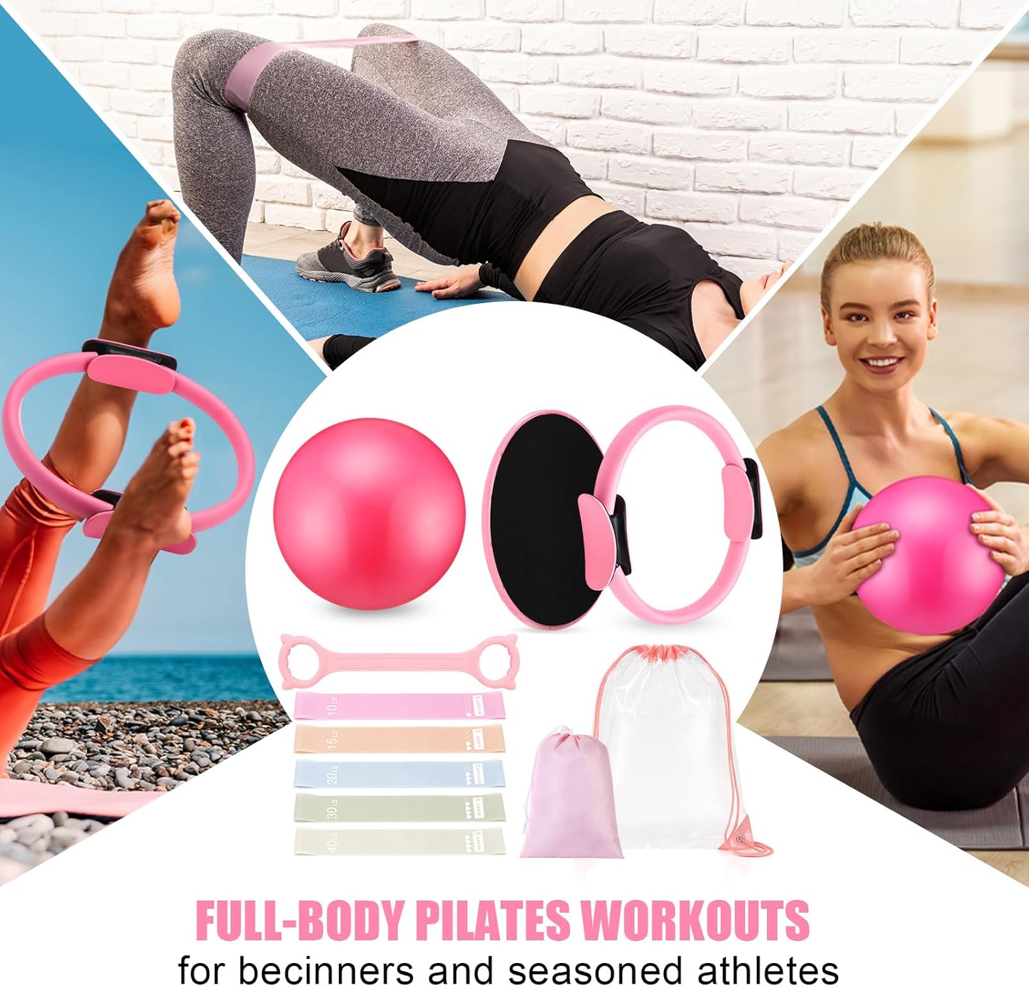 Silipull 11 Pcs Pilates Ring Set for Women, Yoga Home Gym Equipment with 12" Ring, 9.8" Exercise Ball, 5 Resistance Bands, 8 Figure Strap, Core Sliders & Storage Bag, for Beginner Workouts & Gifts - Image 7