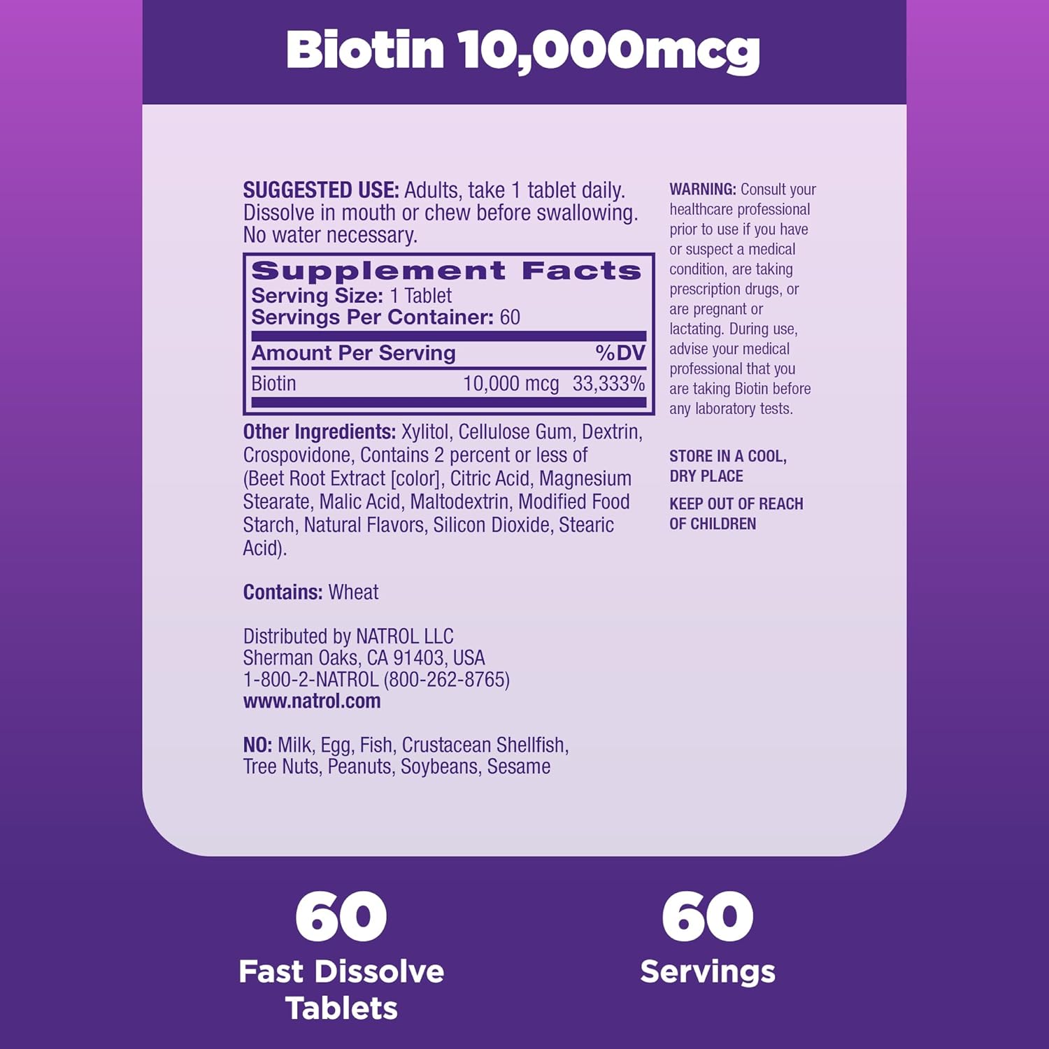 Natrol Biotin 10000mcg, 4X Faster Dissolve Supplement for Healthy Hair, Skin and Nails for Those Low in Biotin, Plus Energy Metabolism Support, 60 Tablets, Up to a 60 Day Supply - Image 5