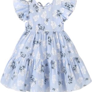 YOUNGER TREE Toddler Baby Girl Boho Dress Linen Ruffle Sleeveless Casual Dress Kids Solid Floral Summer Beach Sundress