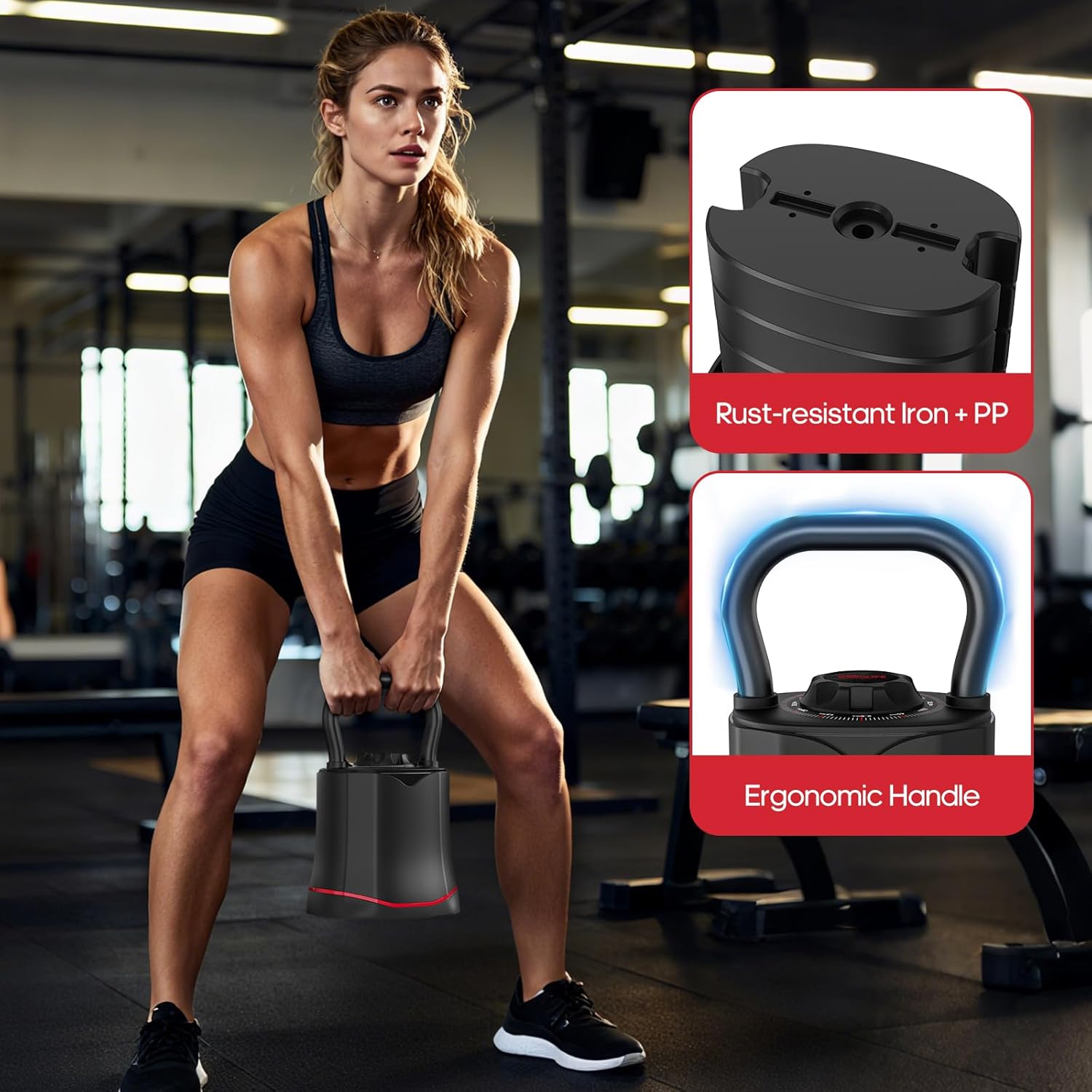 ERGOLIFE 6.5LB-40LB Adjustable Kettlebell Set, 6-in-1 Quick Weight Change, Space-Saving Weight Set for Home Gym Strength Training for Men and Women (Black) - Image 4