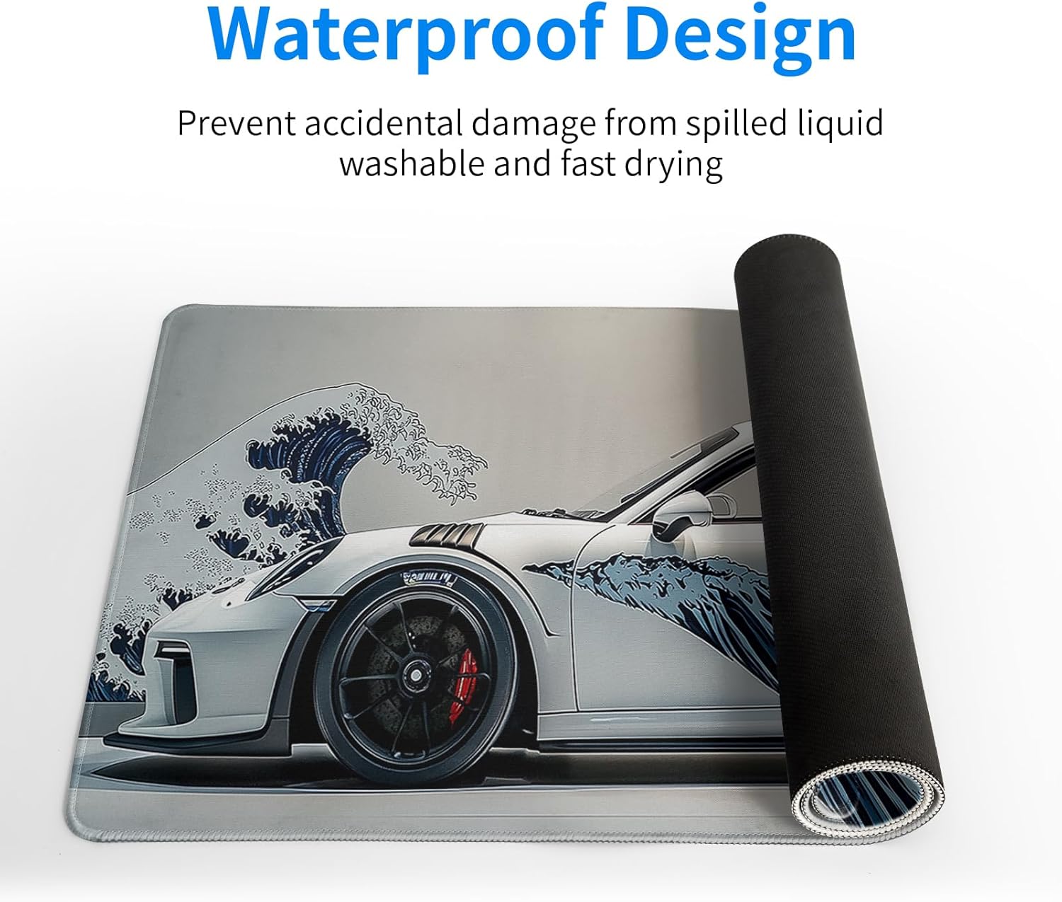 White Ukiyo-e Style Sports Car Large Gaming Mouse Pad Desktop Mat 31.5x11.8 Inch - Non-Slip Rubber Base - for Gamers - Perfect for Gamers & PC Enthusiasts - Image 4