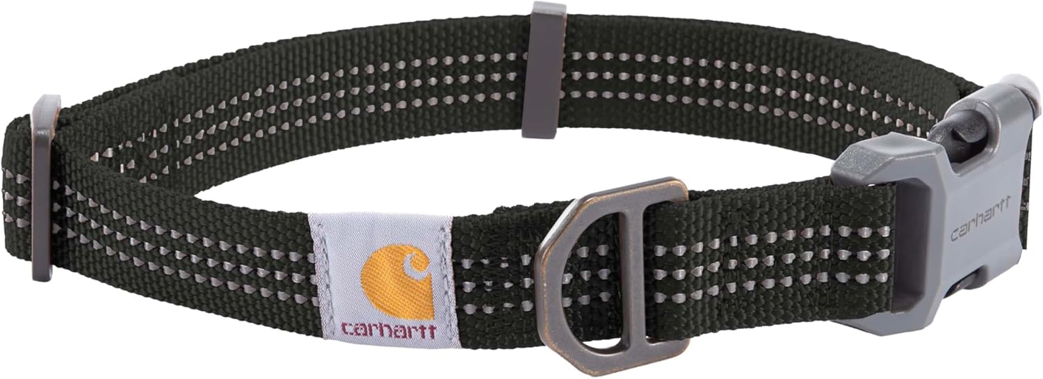Carhartt Nylon Webbing Dog Collar, Fully Adjustable W/Durable Side Release Buckle and Reflective Stitching, Black, Medium