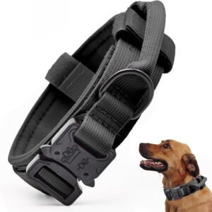 Tactical Dog Collar, Adjustable Military Training Nylon Dog Collar with Control Handle and Heavy Quick-Release Metal Buckle for Small Medium Large Dogs, Black M