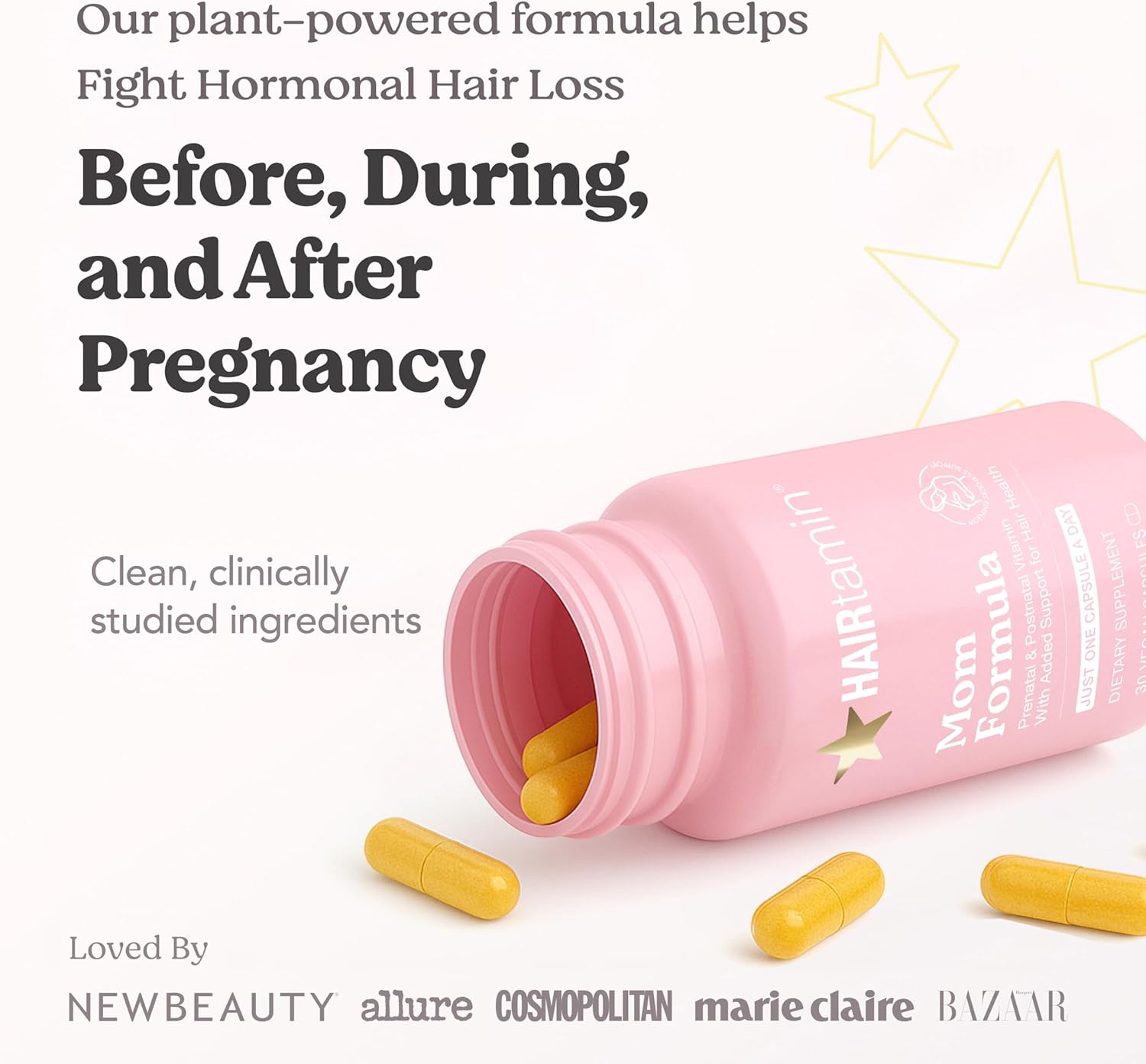 HAIRtamin MOM Vegan Prenatal & Postnatal Multivitamin Supplement & Hair Vitamin Pregnancy, Postpartum, Breastfeeding Probiotic One-a-Day Hair Vitamins with Biotin, Zinc, Iron (30 Counts) - Image 2