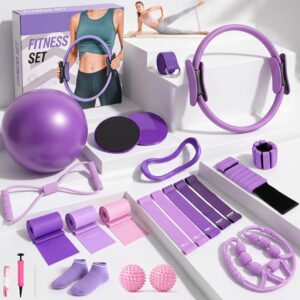 Pilates Kit, 24 in 1Home Pilates Workout Kit for Women, Pilates Equipment with 13″ Pilates Ring and Ball, Starter Home Workouts