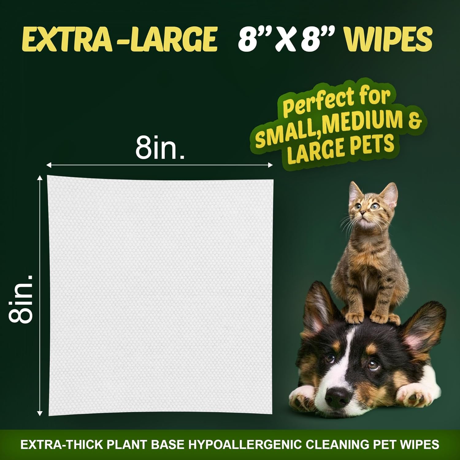 Petazy Pet Wipes for Dogs and Cats – 100 Count (8x8in) Hypoallergenic, Deodorizing Dog Wipes for Paws, Ears and Butt | XL with Aloe & Coconut oil, Lavender Scented | Travel Size, Single On-the-Go Pack - Image 6