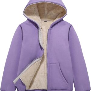 Flygo Unisex Boys Girls Fleece Jacket Hoodie Sherpa Lined Zip Up Hooded Sweatshirt Kids Winter Jackets
