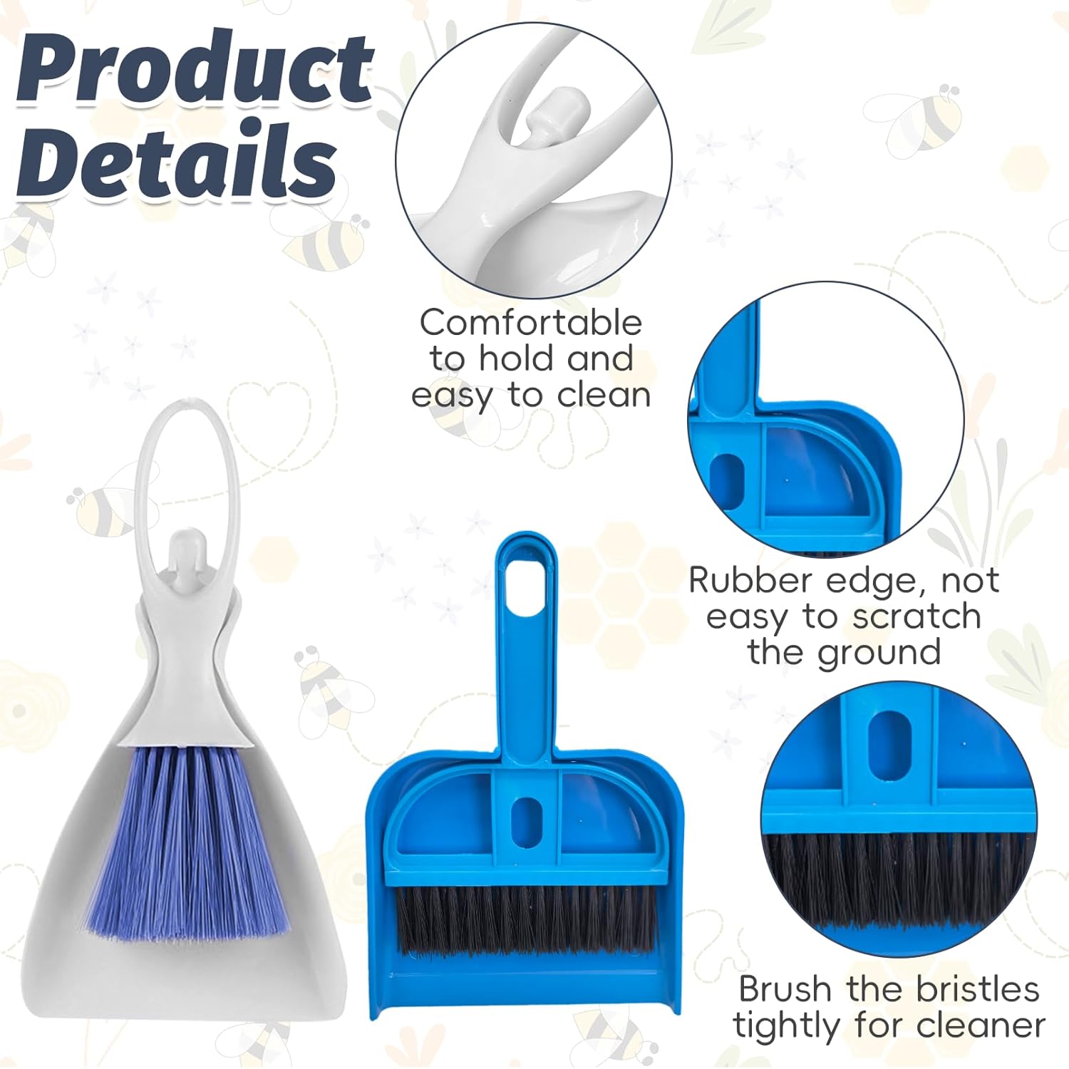 PINVNBY Mini Dustpan and Brush Set, Cage Cleaner for Guinea Pigs, Cats, Hedgehogs, Hamsters, Chinchillas, Rabbits, Reptiles, and Other Small Animals 2 Pack Mini Hand Broom and Dustpan - Image 2