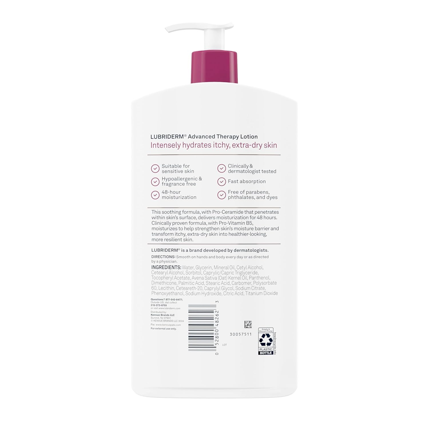 Lubriderm Advanced Therapy Fragrance Free Moisturizing Hand & Body Lotion + Pro-Ceramide, Intense Hydration for Itchy, Extra Dry, & Sensitive Skin, Non-Greasy, Hypoallergenic, 24 fl. oz - Image 8