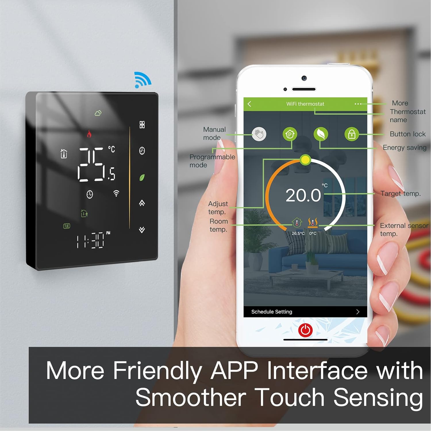 Smart Thermostat, Smart Thermostat Professional WIFI Programmable APP Control Energy Saving Flame Retardant Home Thermostat 95 to, Programmable - Image 6