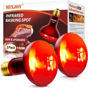 MIXJOY 150W Infrared Heat Lamp Bulbs, 2 Pack Reptile Infrared Heat Emitter Red Heat Lamp Bulbs Basking Light Bulbs for Reptiles, Bearded Dragon, Lizard, Tortoise, Chickens, Pets