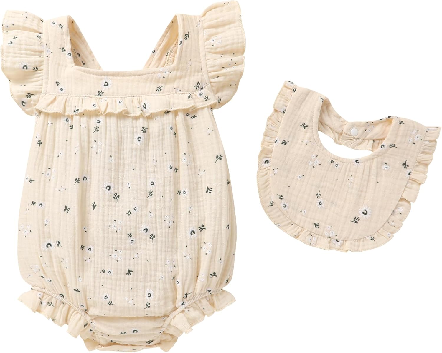 YOUNGER TREE Baby Girl Romper 100% Cotton Ruffle Sleeveless Summer Outfit with Accessory Soft Infant Clothes for Daily Wear