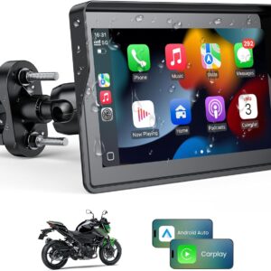 WonVon 5 Inch Motorcycle Carplay GPS Navigation System with Apple Carplay and Android Auto Portable Screen with Dual Bluetooth, Navigation, Siri, Google Assistant（Not Inchluded TPMS）